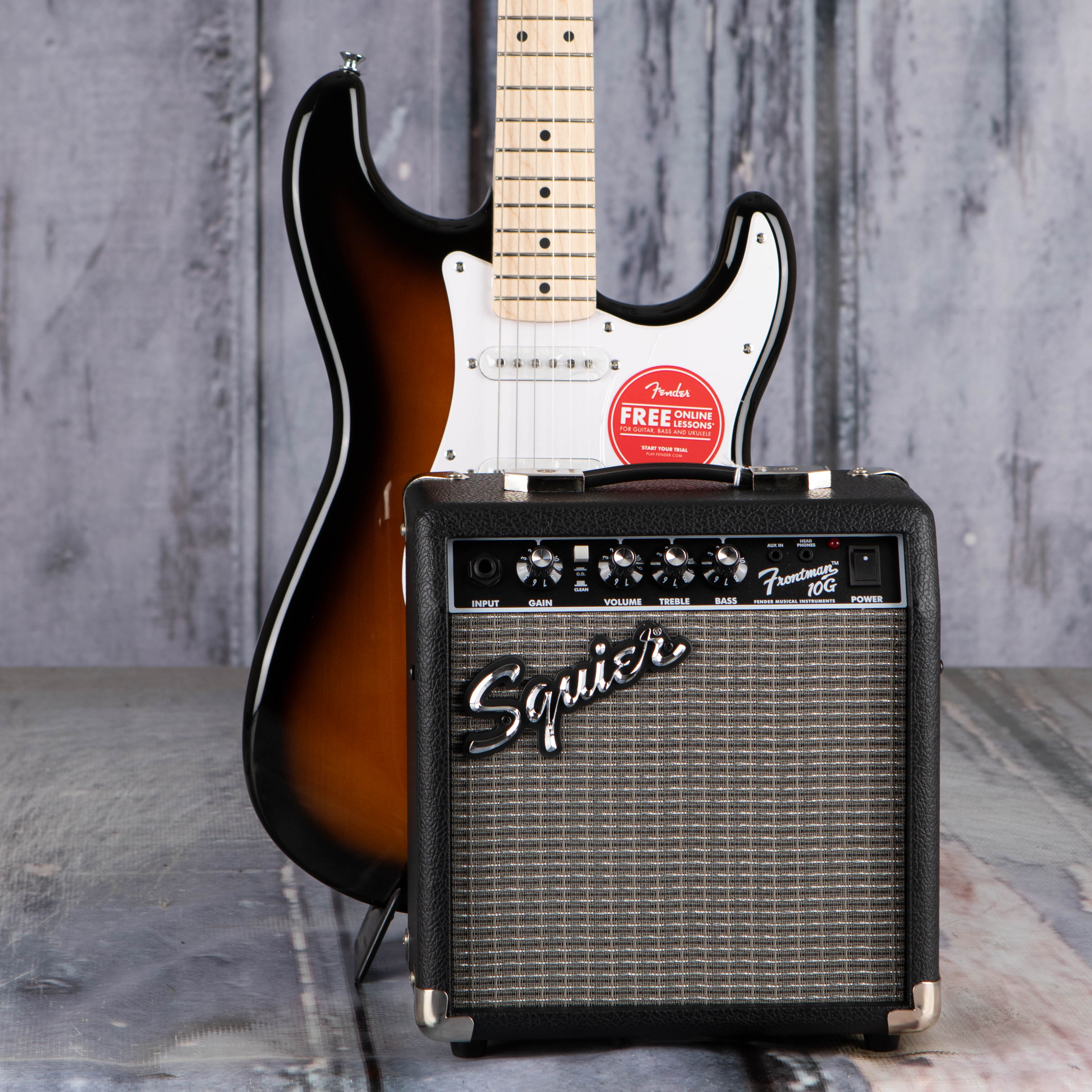 Squier Sonic Stratocaster Guitar & Amplifier Pack, 2-Color Sunburst, amp