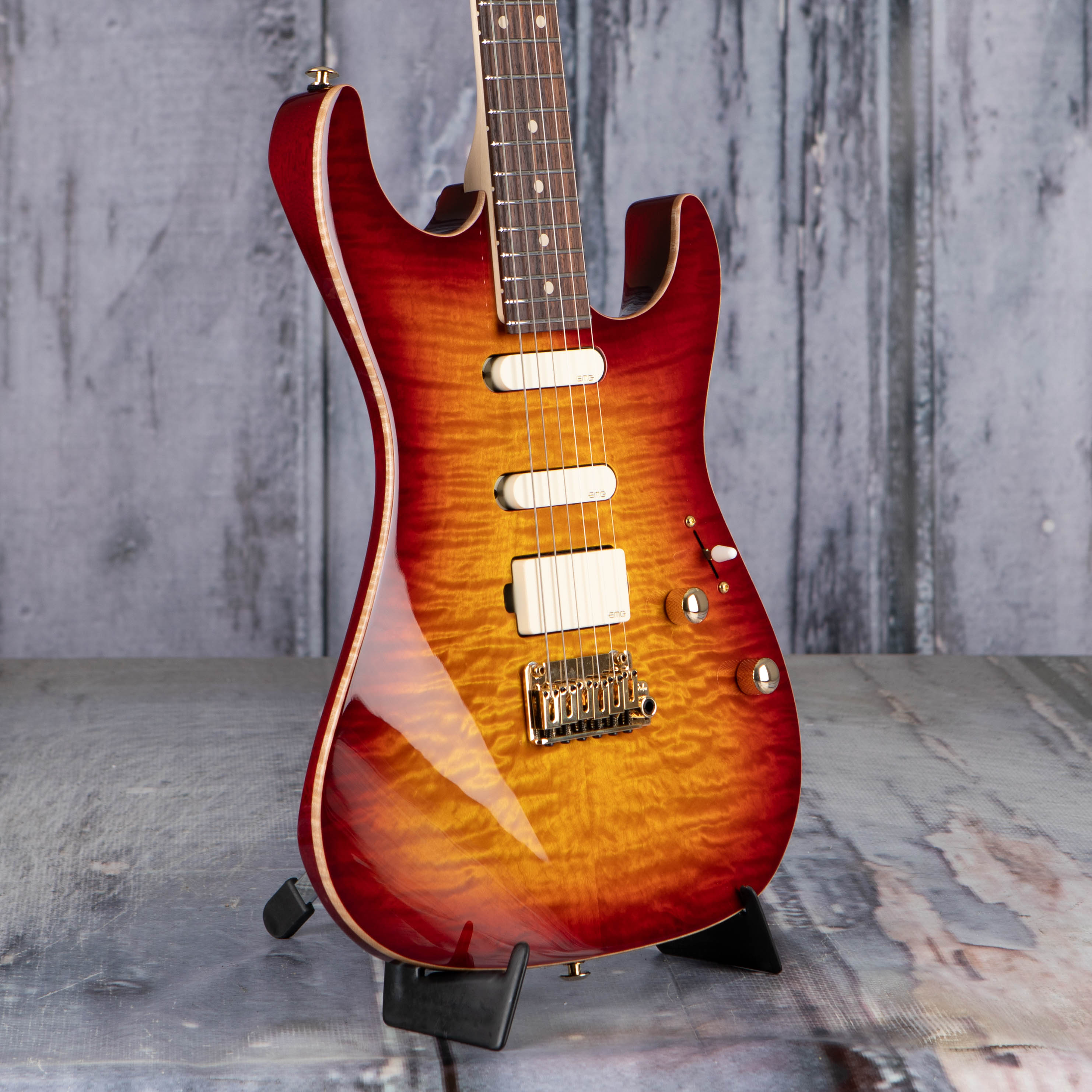 Suhr Limited Edition Standard Legacy Electric Guitar, Aged Cherry Burst, angle