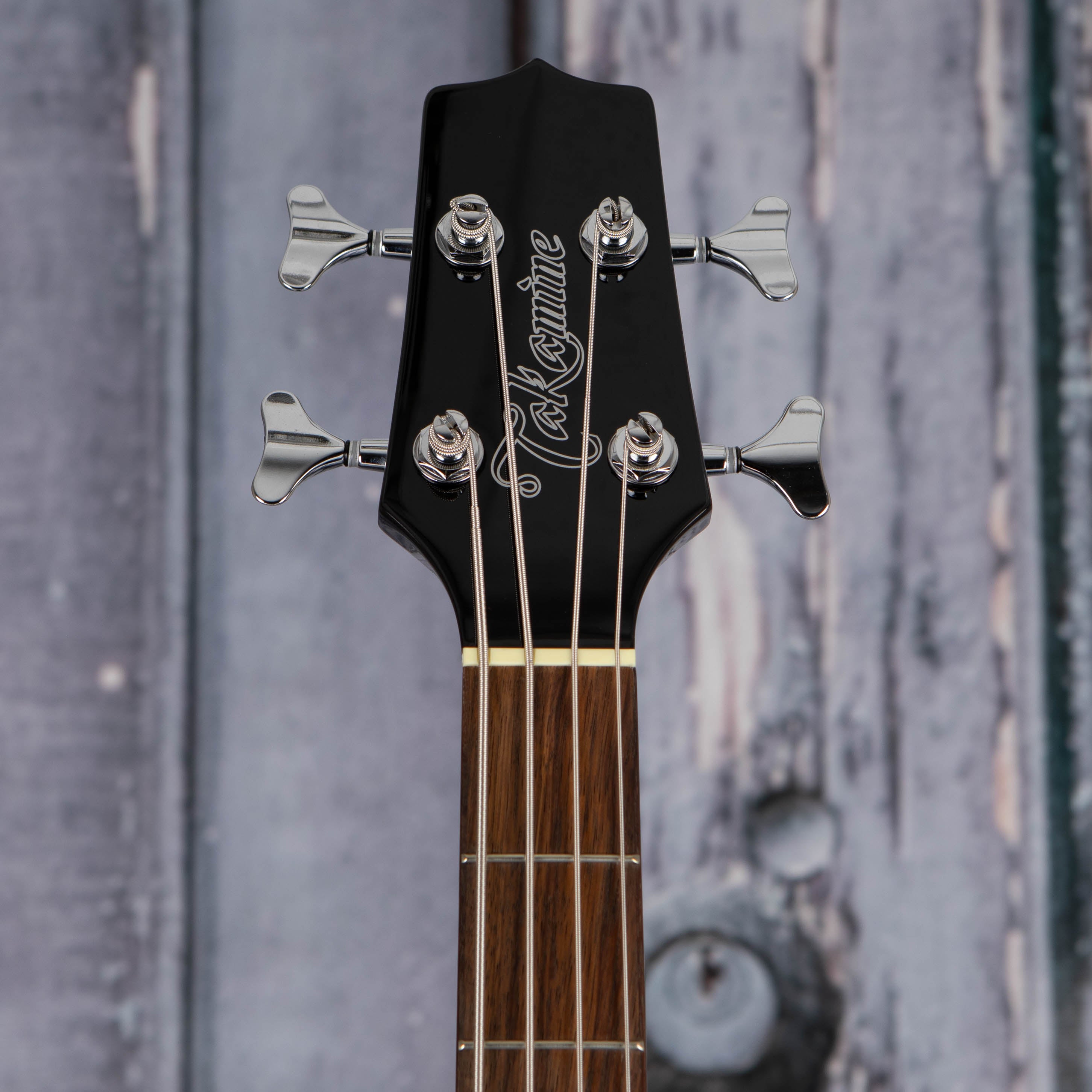 Takamine GB30CE Acoustic/Electric Bass Guitar, Black, front headstock