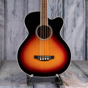 Takamine GB72CE Jumbo Acoustic/Electric Bass Guitar, Brown Sunburst, front closeup