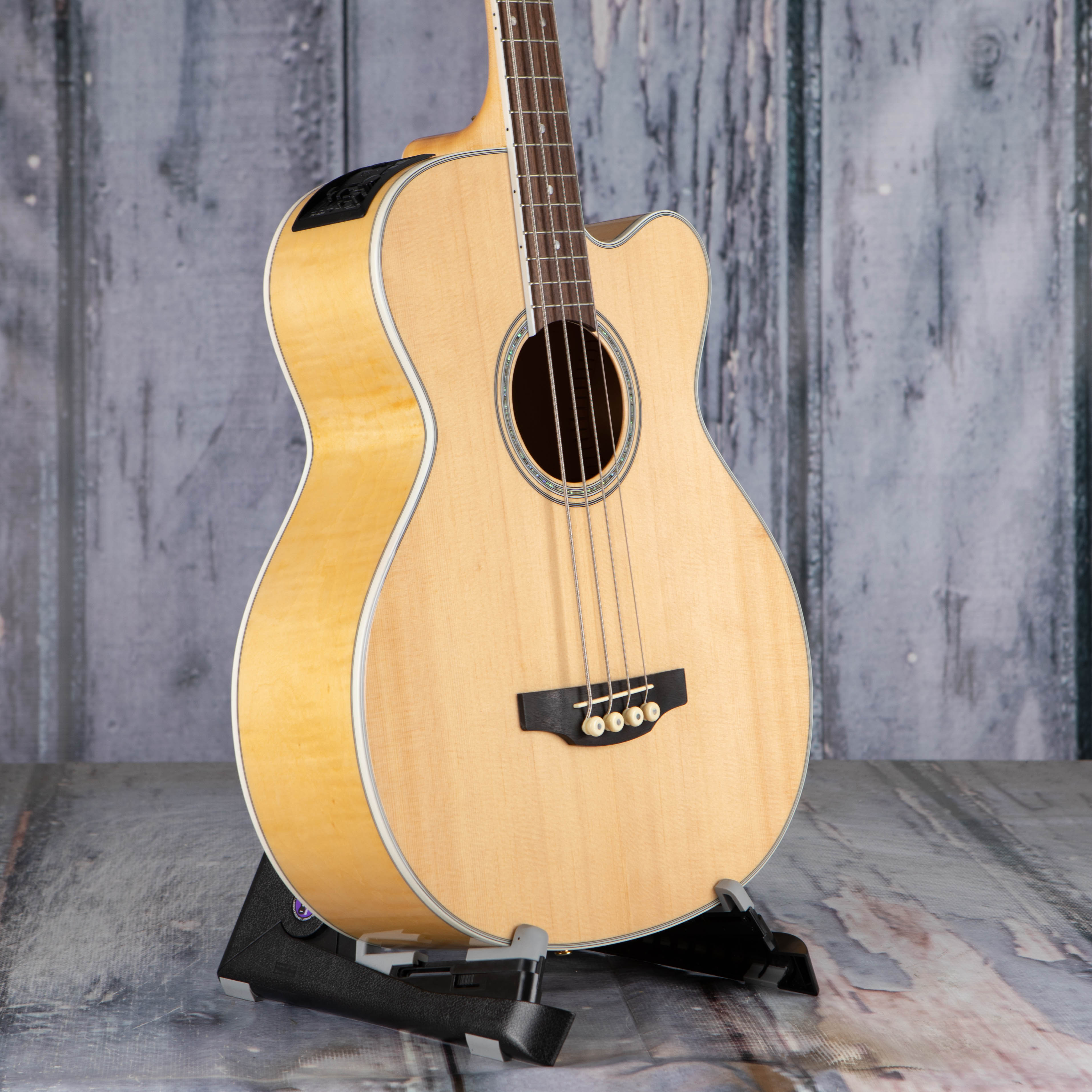 Takamine GB72CE Jumbo Acoustic/Electric Bass Guitar, Natural, angle