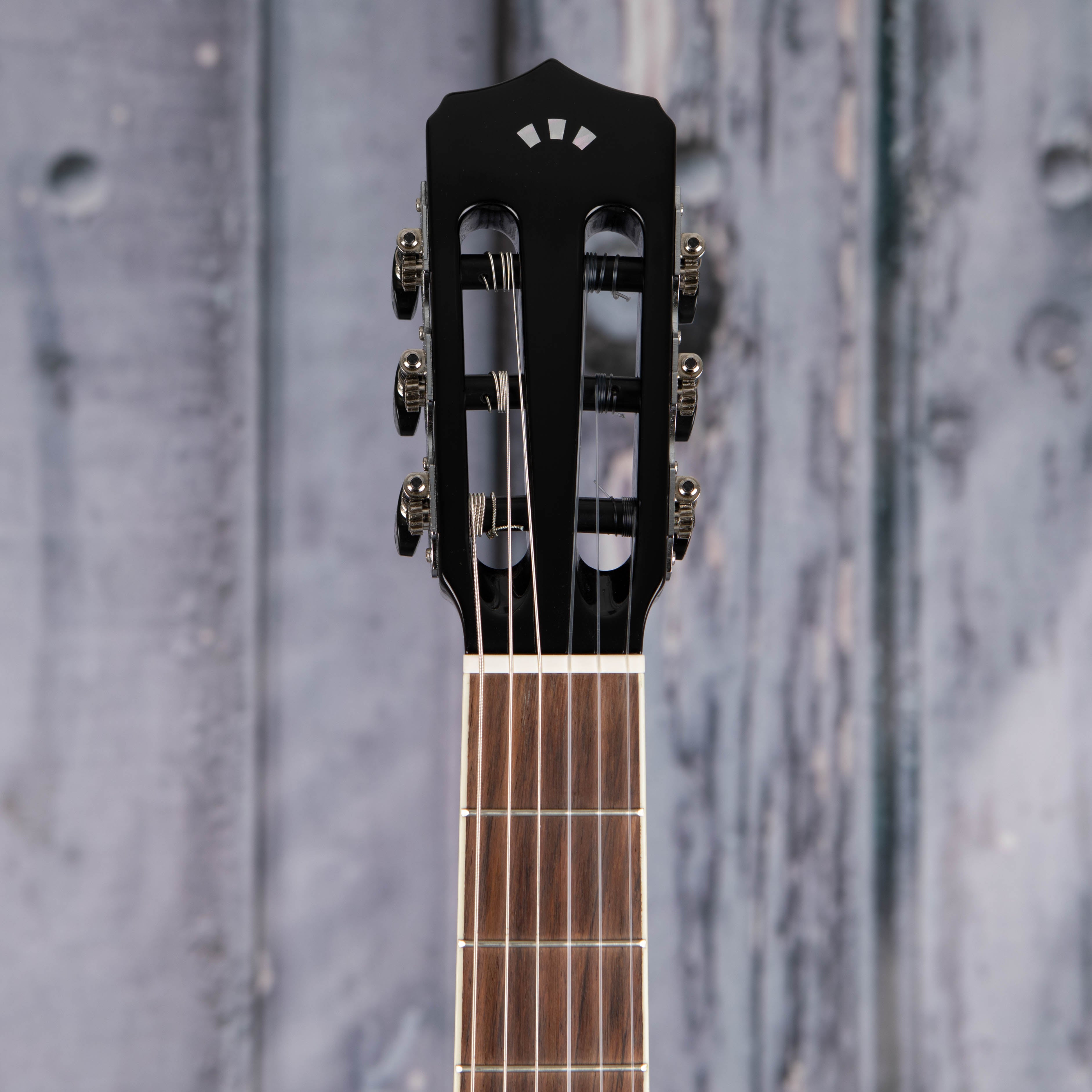 Used Cordoba Fusion 5 Jet Classical Acoustic/Electric Guitar, Black, front headstock