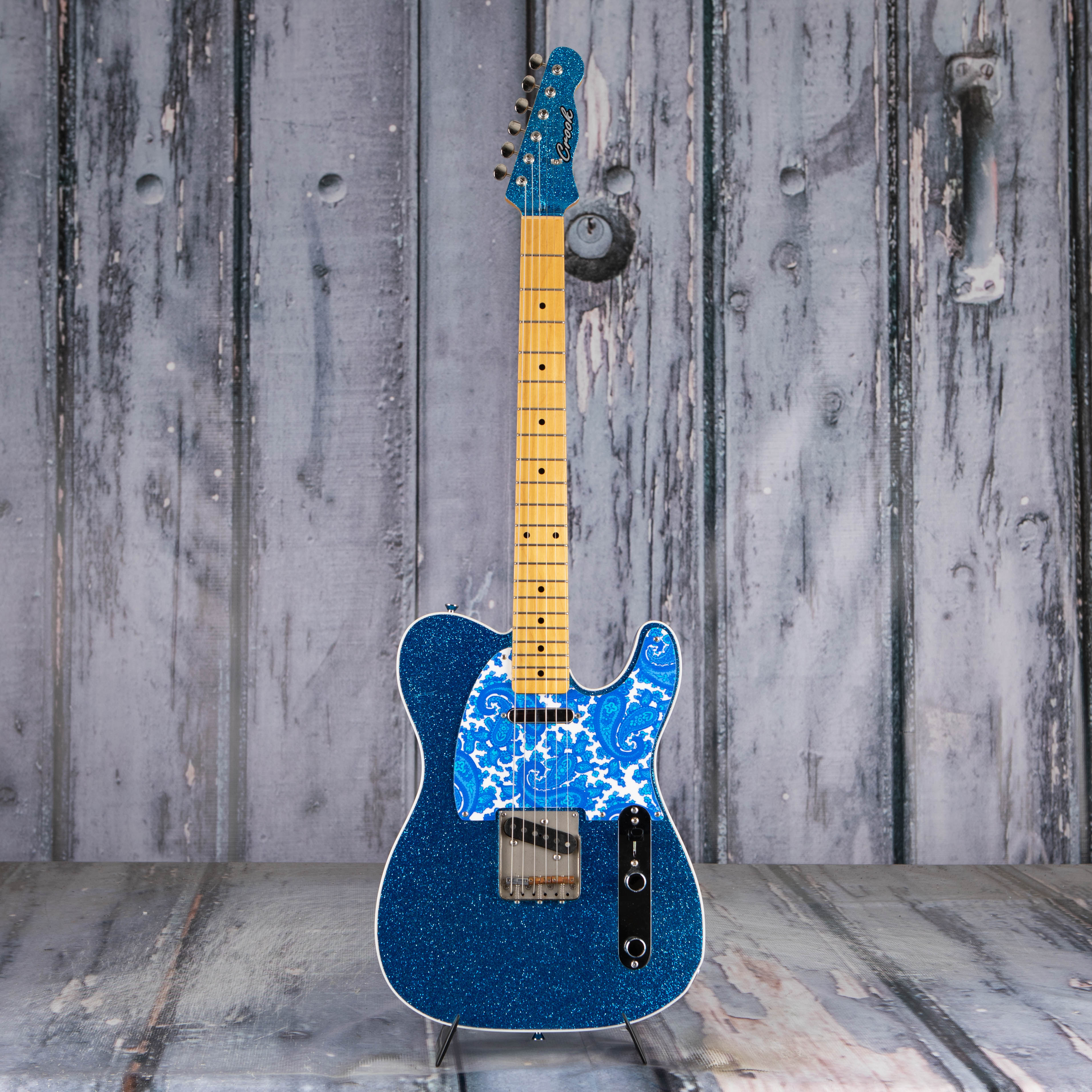 Used Crook Water T-Style Electric Guitar, Blue Sparkle, front