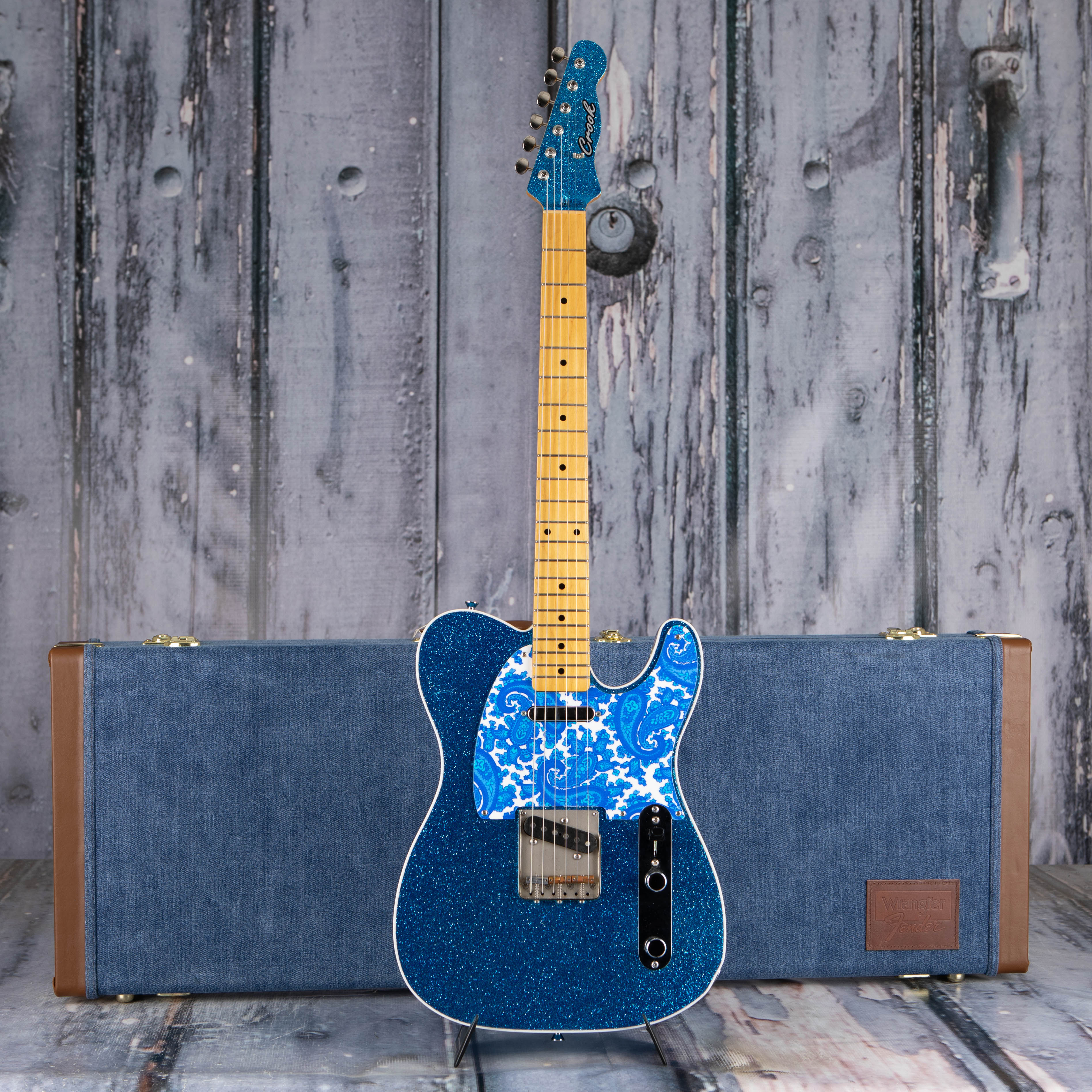 Used Crook Water T-Style Electric Guitar, Blue Sparkle, case