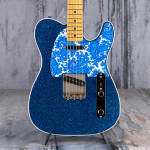 Used Crook Water T-Style Electric Guitar, Blue Sparkle, front closeup