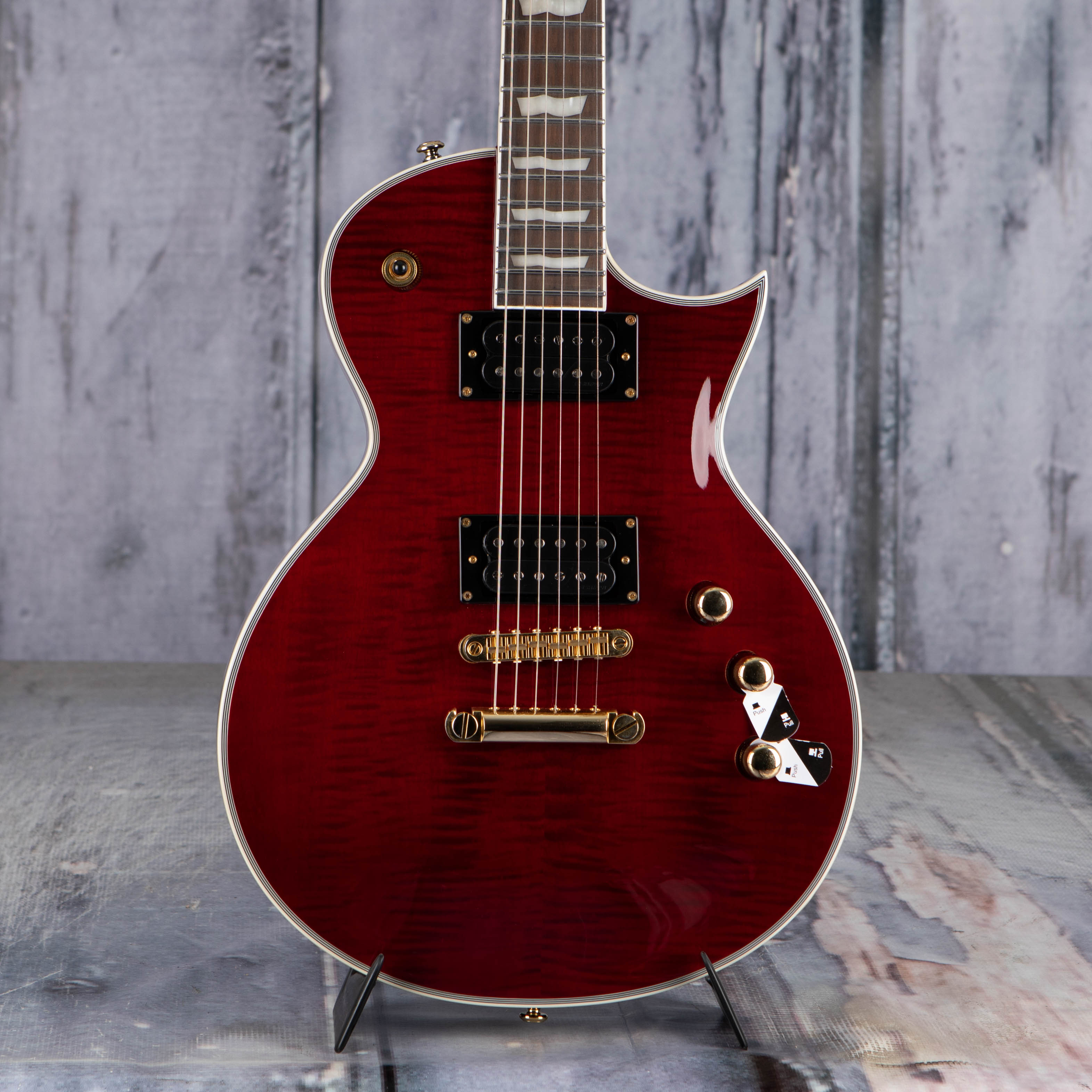 Used ESP LTD EC-1000T CTM Deluxe Electric Guitar, See-Thru Black Cherry, front closeup