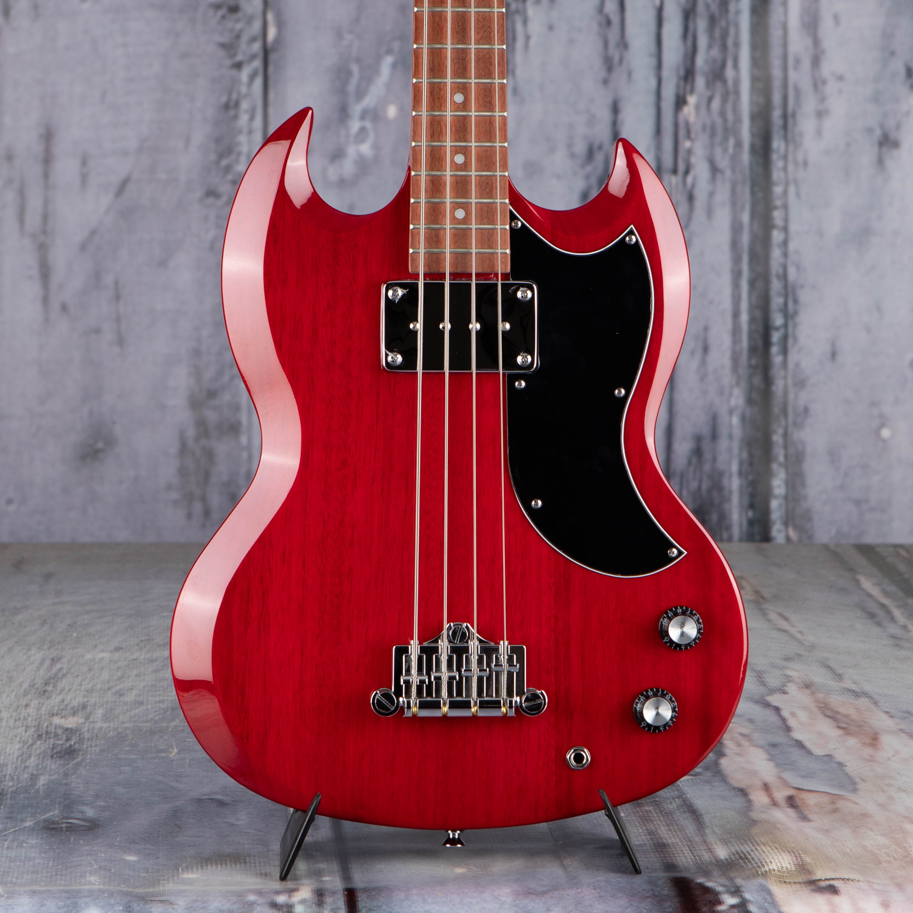 Used Epiphone EB-0 Electric Bass Guitar, 2023, Cherry, front closeup