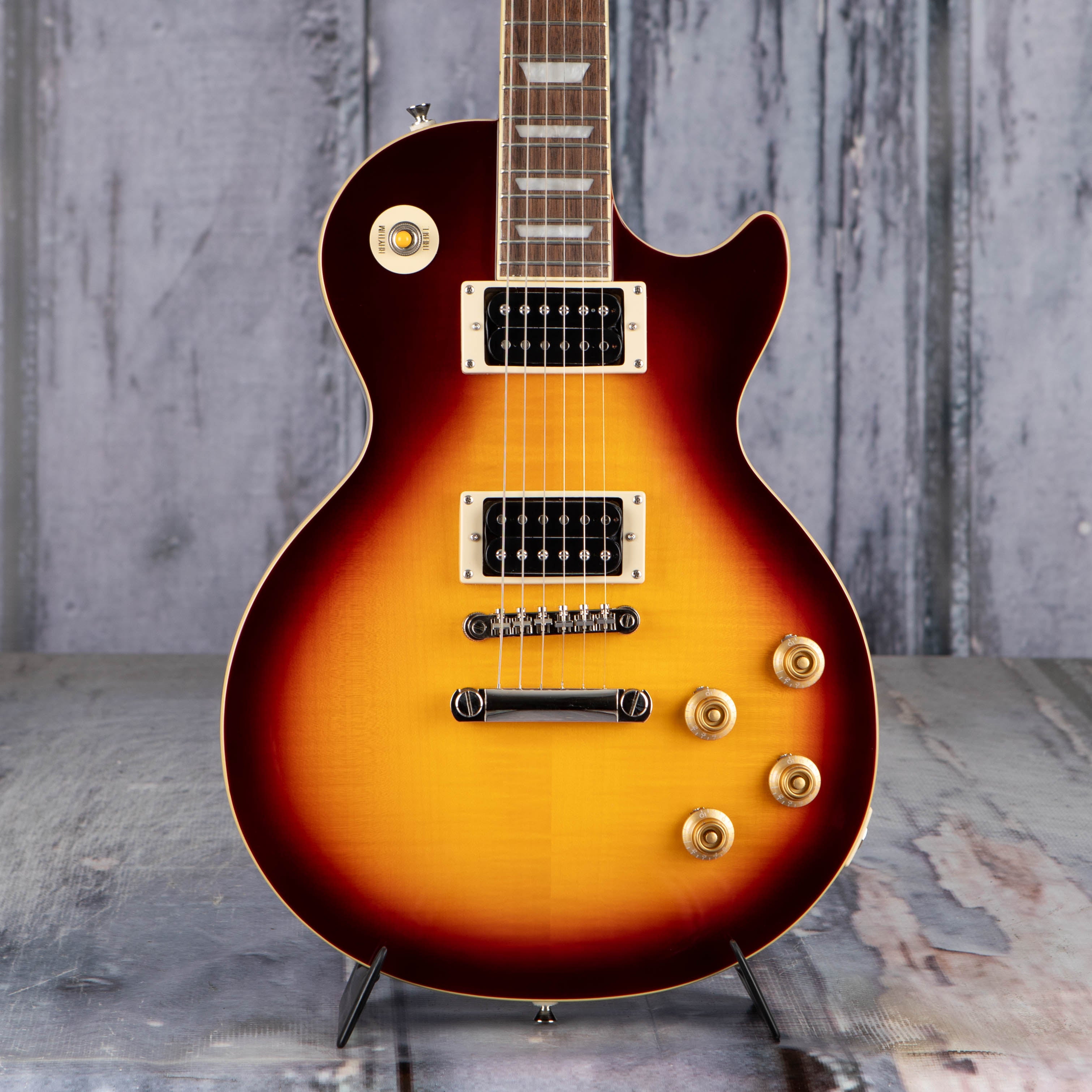 Used Epiphone Slash Les Paul Standard Electric Guitar, November Burst, front closeup