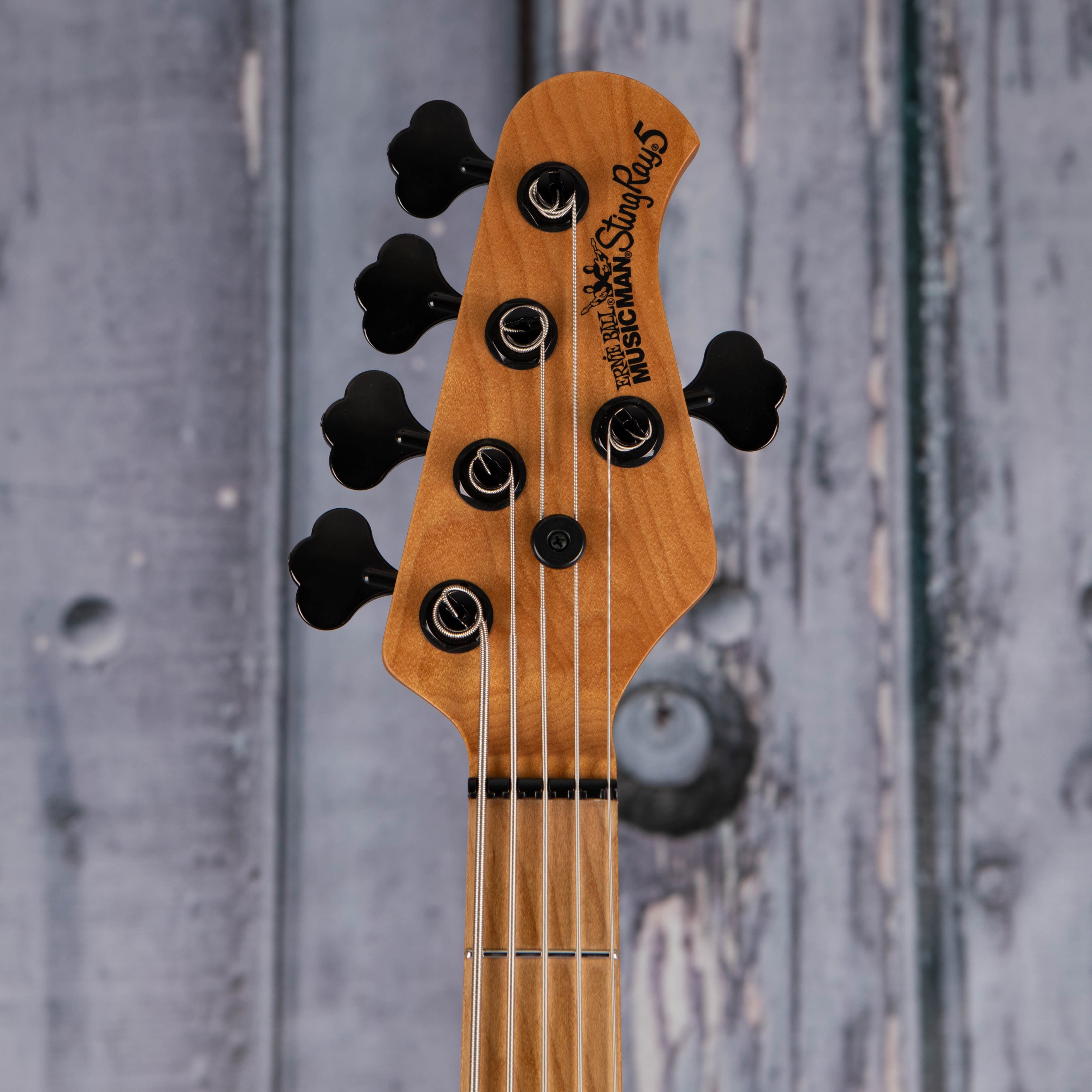 Used Ernie Ball Music Man StingRay 5 5-String Electric Bass Guitar, 2019, Black, front headstock