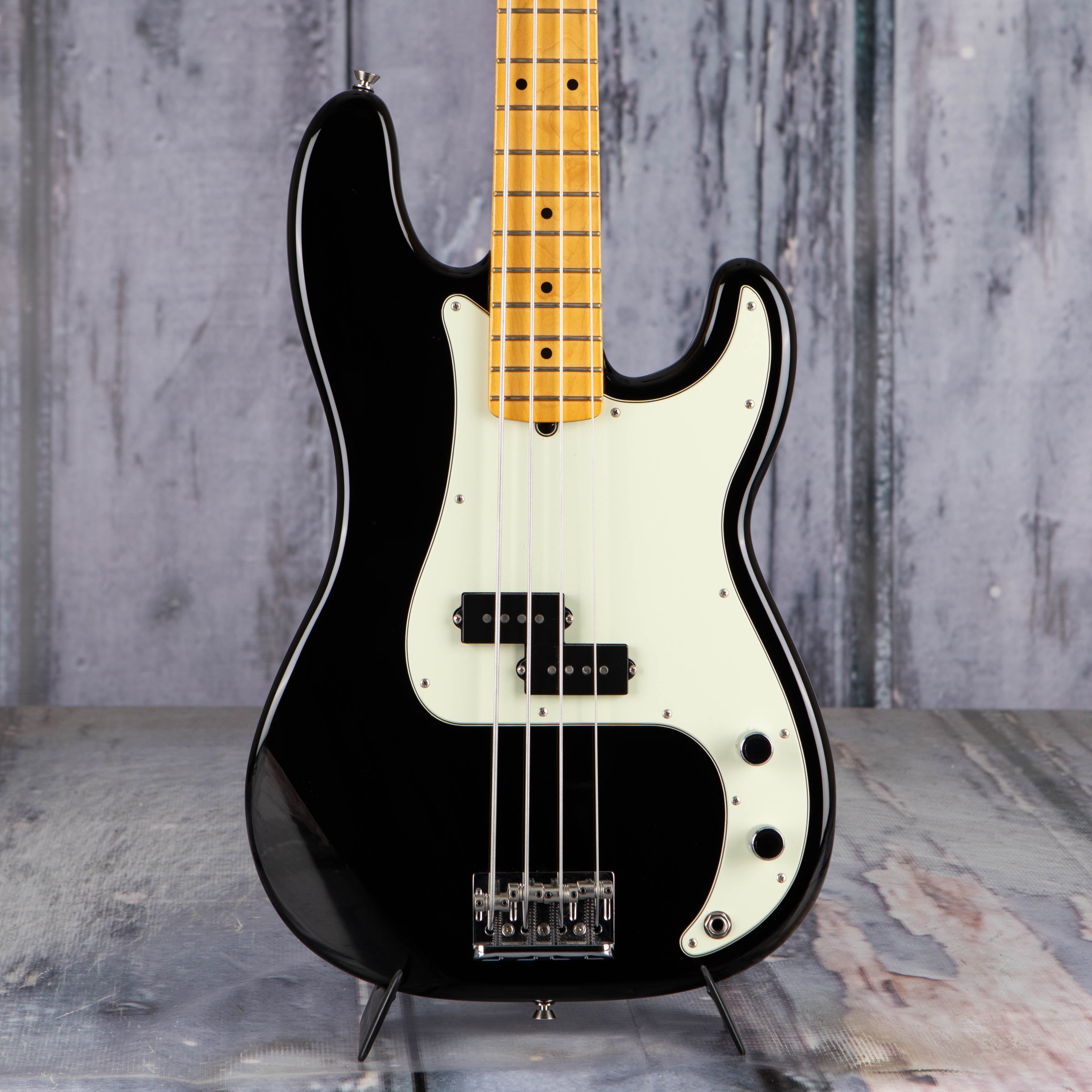 Used Fender American Professional II Precision Bass Guitar, 2022, Black, front closeup