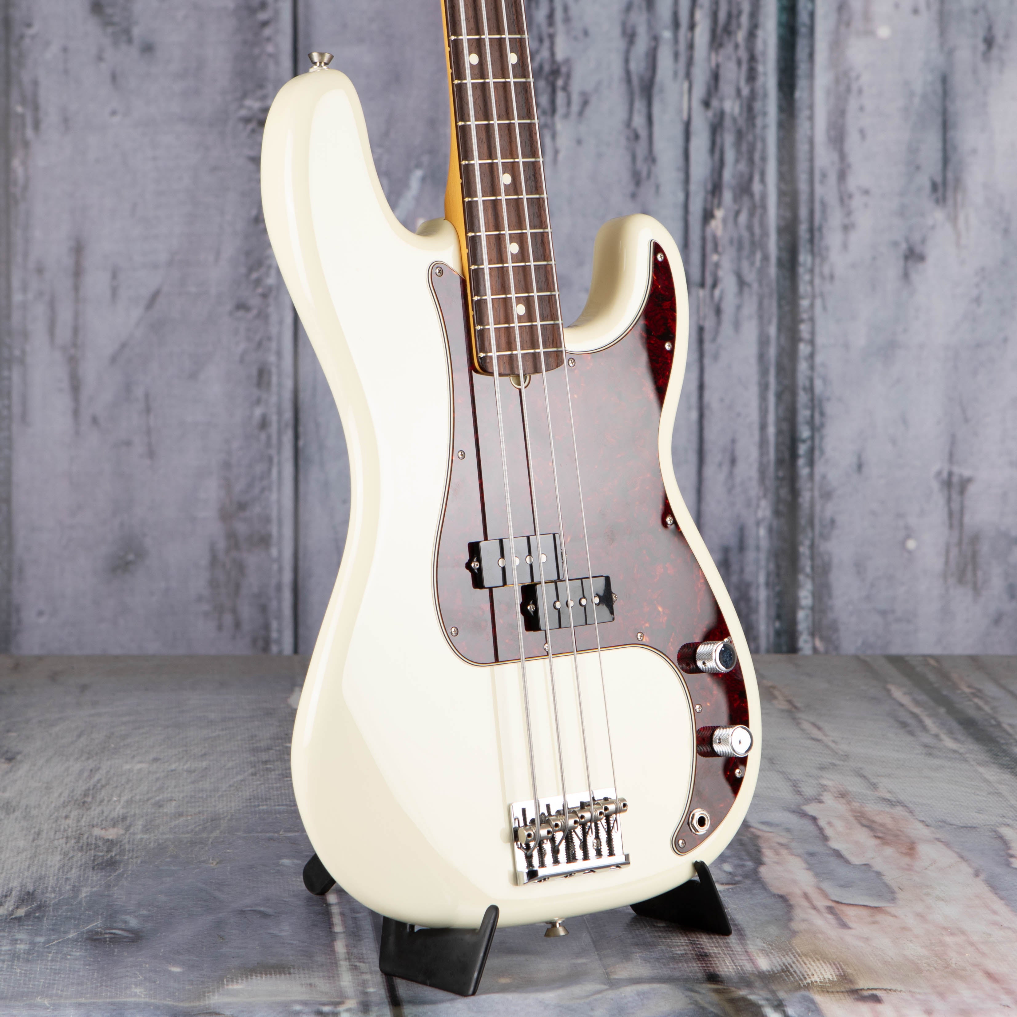 Used Fender American Professional II Precision Bass Guitar, Olympic White, angle