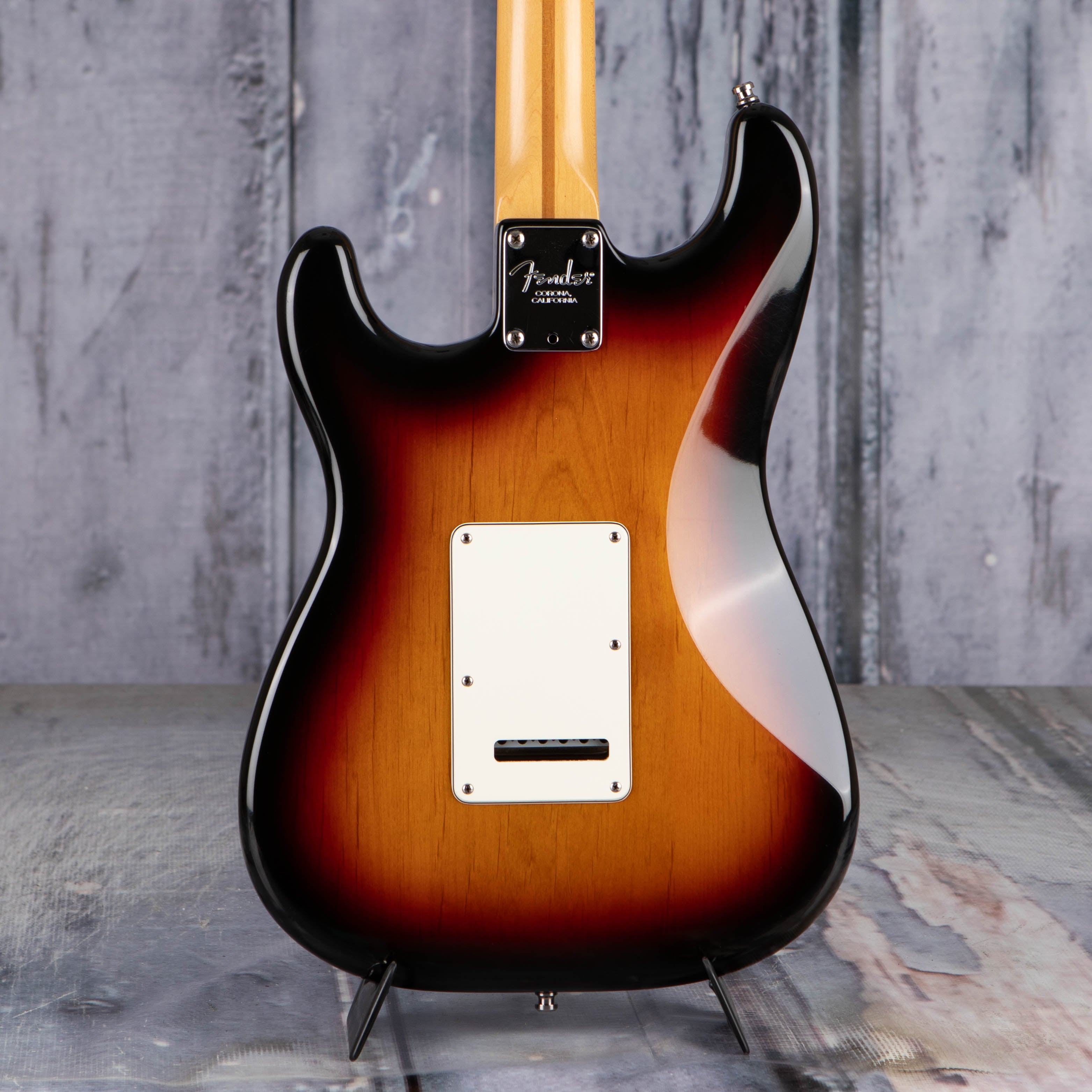 Used Fender American Standard Stratocaster Electric Guitar, 1998, 3-Tone Sunburst, back closeup