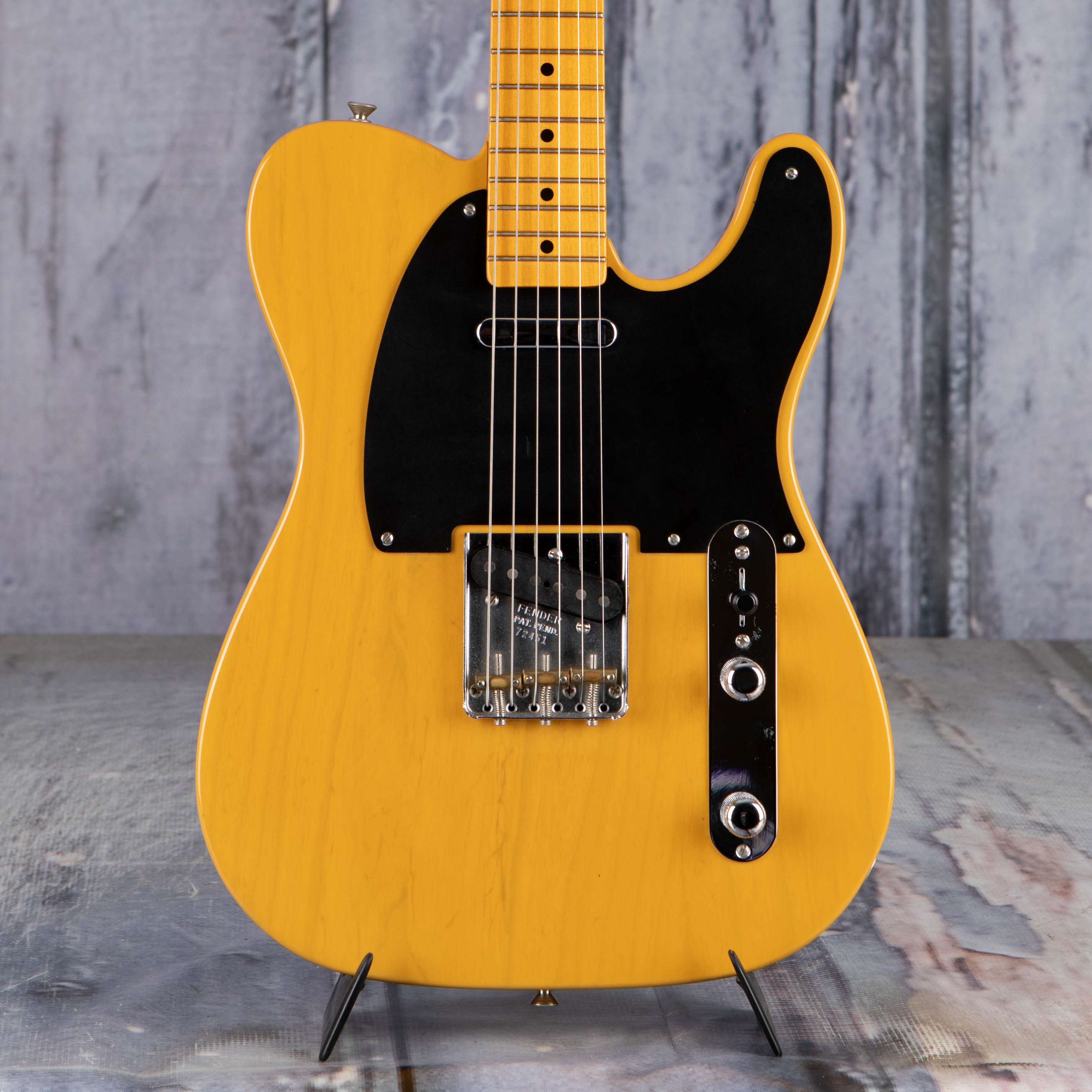 Used Fender American Vintage 1952 Telecaster Electric Guitar, Butterscotch Blonde, front closeup