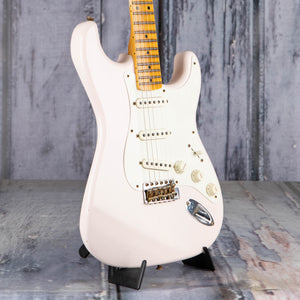 Used Fender Custom Shop Limited 1956 Stratocaster Journeyman Relic Electric Guitar, Super Faded Aged Shell Pink, angle