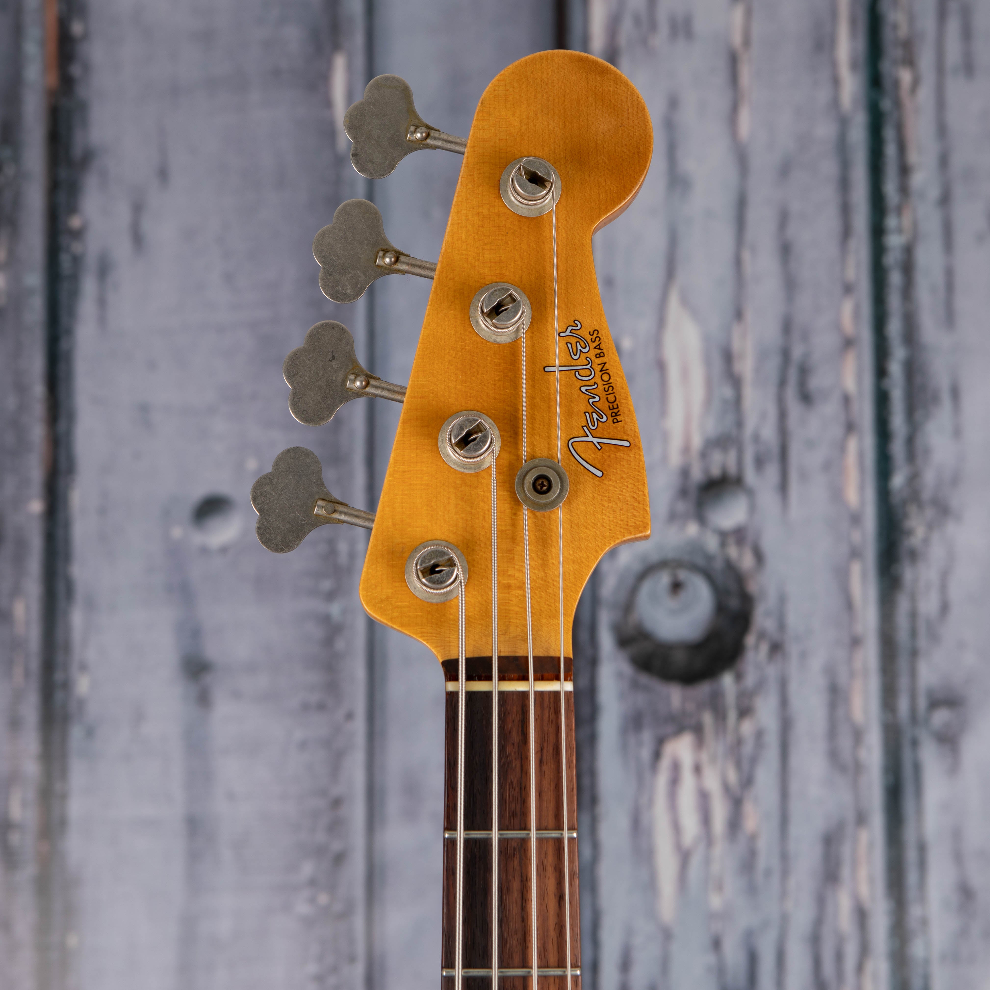 Used Fender Custom Shop Limited 1959 Precision Bass Journeyman Relic Electric Bass Guitar, 2023, Chocolate 3-Tone Sunburst, front headstock