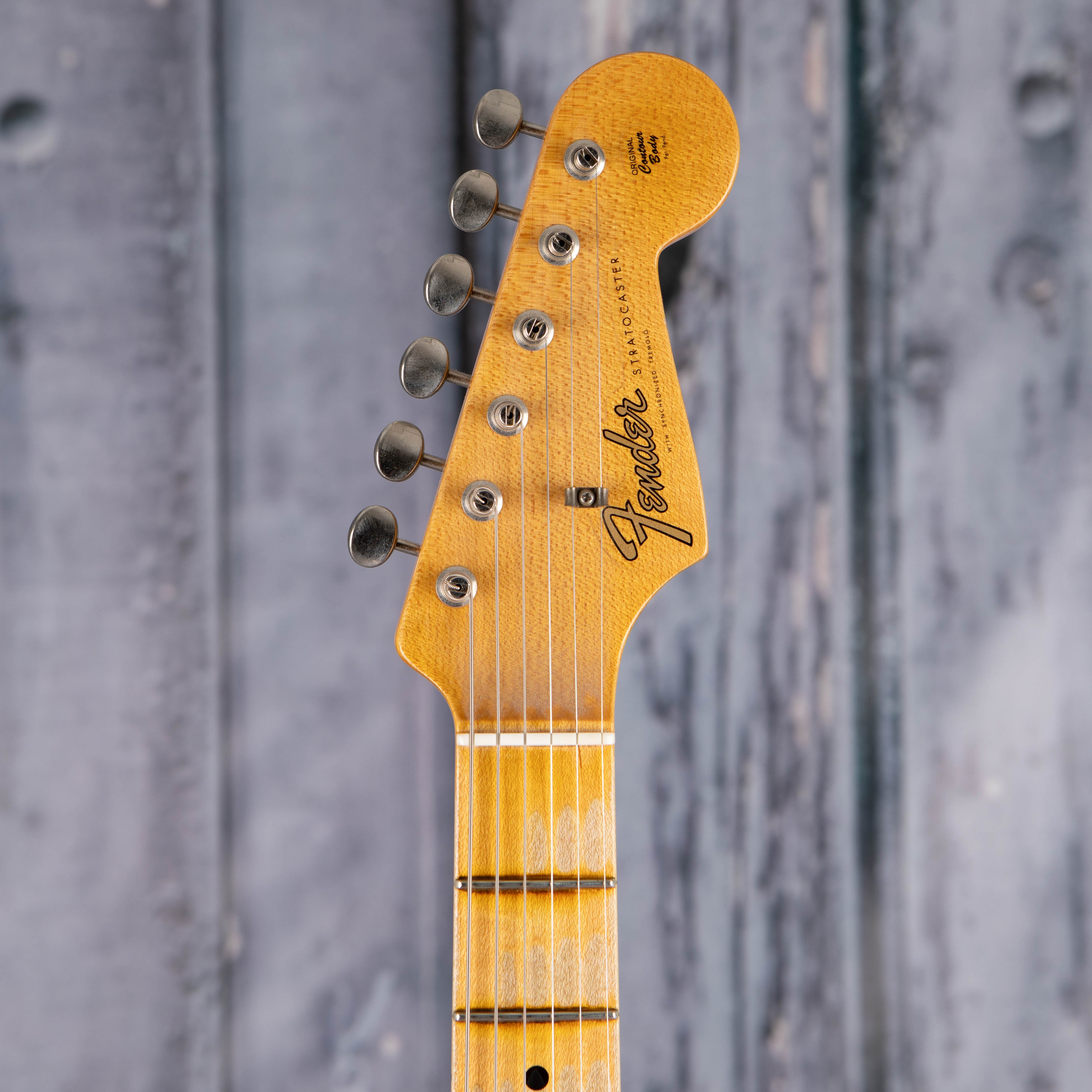 Used Fender Custom Shop Post Modern Stratocaster Journeyman Relic Electric Guitar, 2019, Wide Fade 2-Tone Sunburst, front headstock