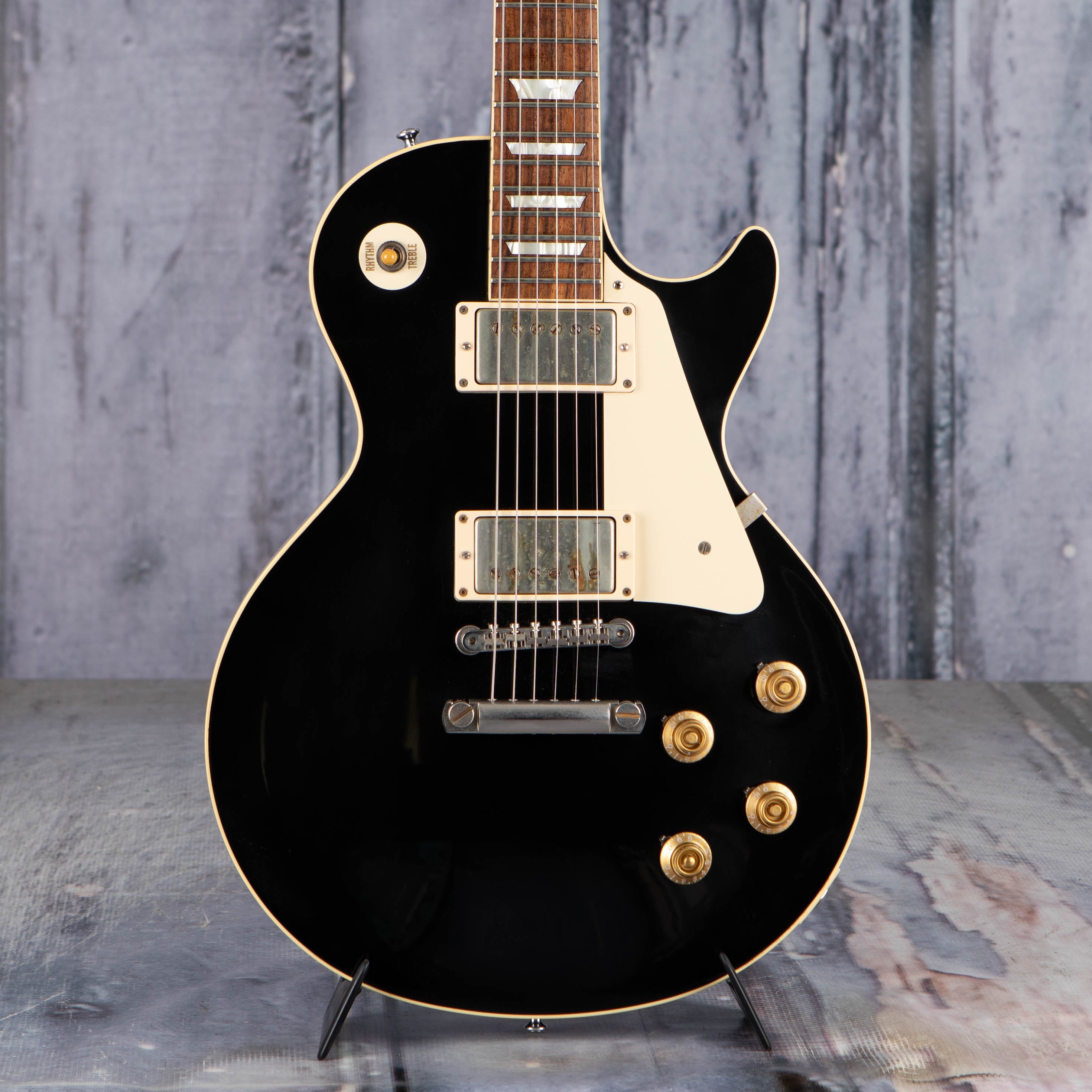 Used Gibson Custom Shop 1958 Les Paul Historic Reissue Electric Guitar, 2016, Ebony, front closeup