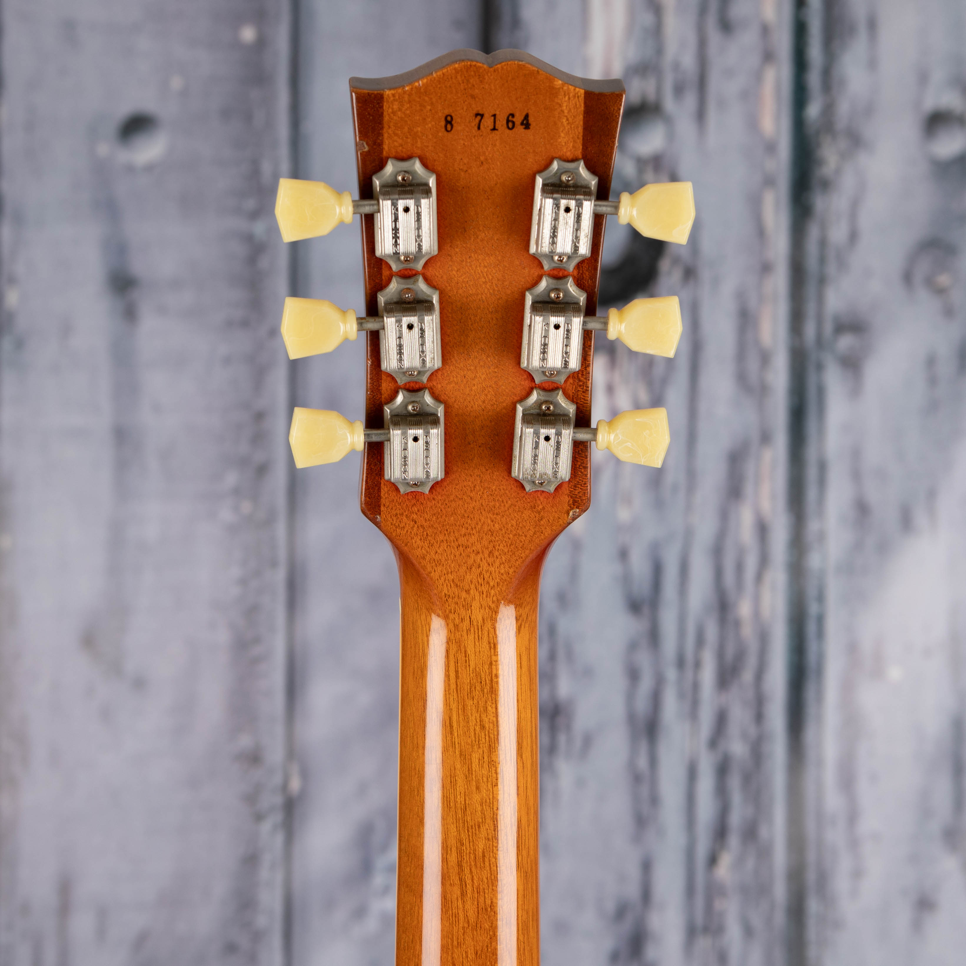 Used Gibson Custom Shop Les Paul 1958 Reissue Electric Guitar, 2007, Cherry Sunburst, back headstock