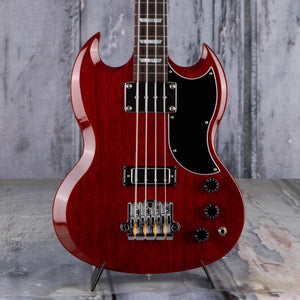 Used Gibson SG Standard Electric Bass Guitar, 2015, Cherry Red, front closeup