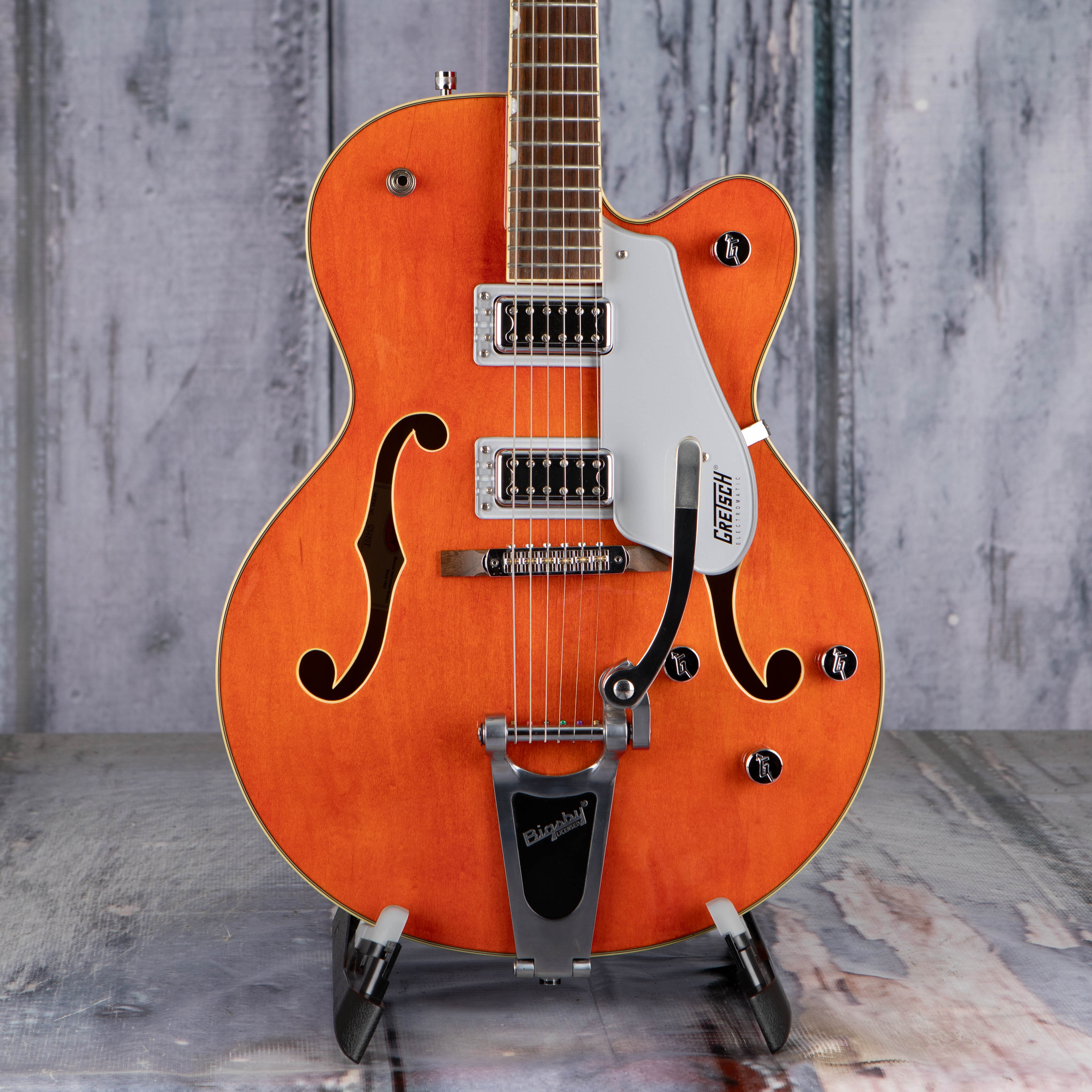 Used Gretsch G5420T Electromatic Classic Hollow Body Single-Cut W/ Bigsby Electric Guitar, Orange Stain, front closeup