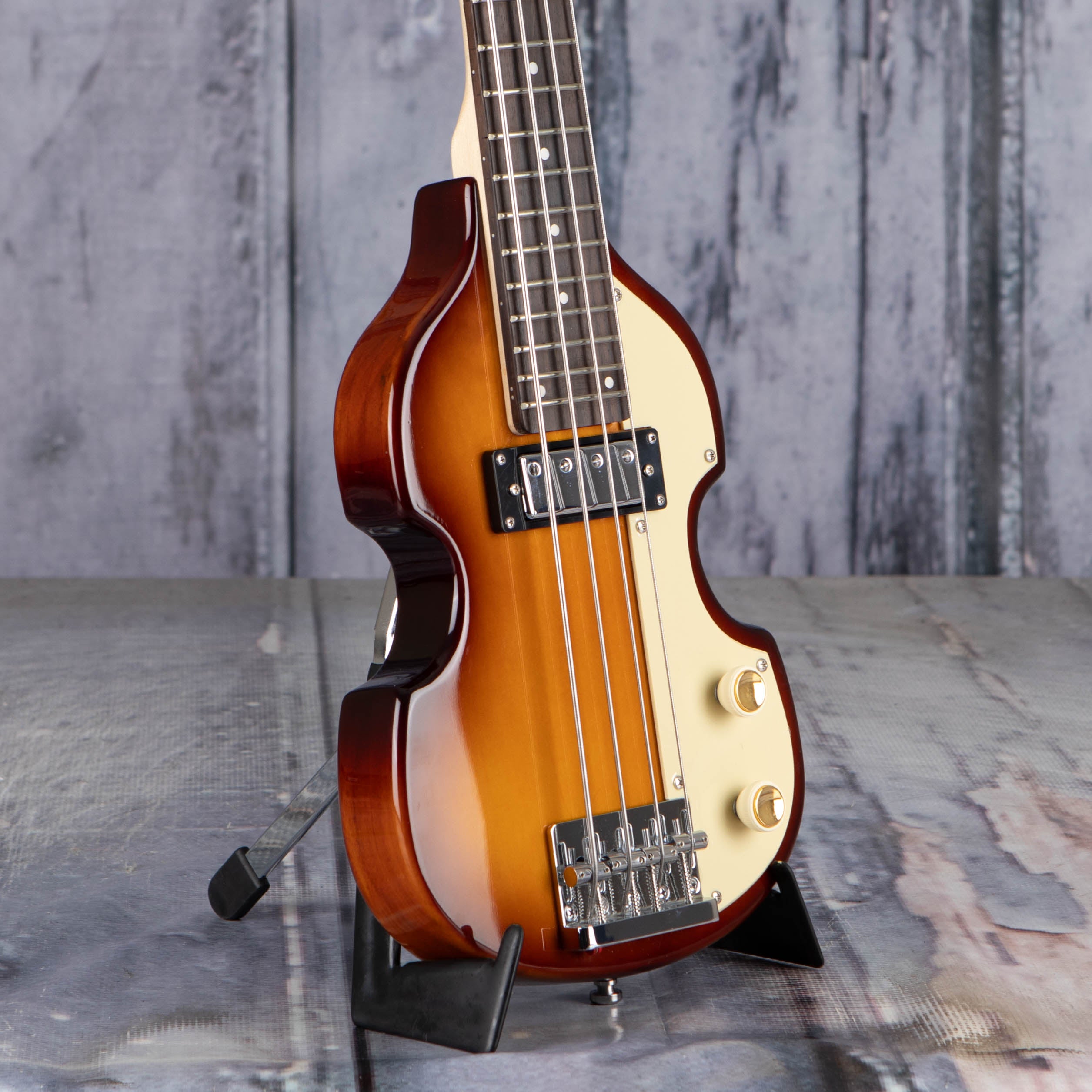 Used Hofner Shorty Violin Electric Bass Guitar, Sunburst, angle