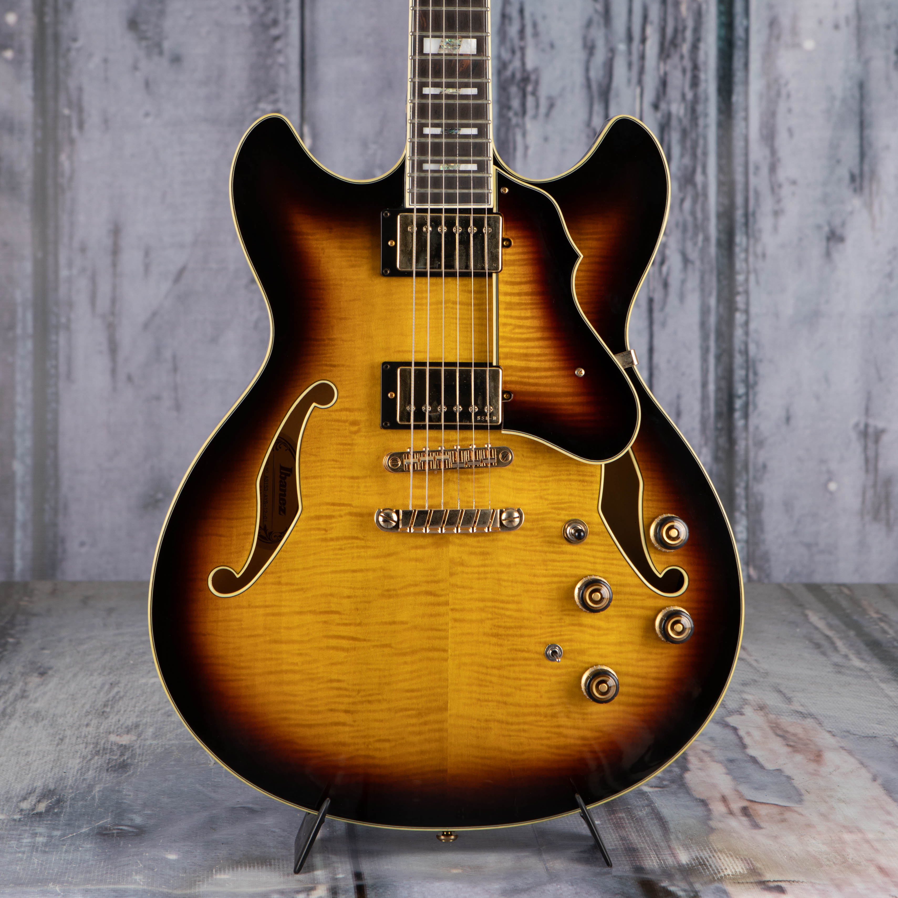 Used Ibanez Artstar AS153 Semi-Hollowbody Guitar, Antique Yellow Sunburst, front closeup