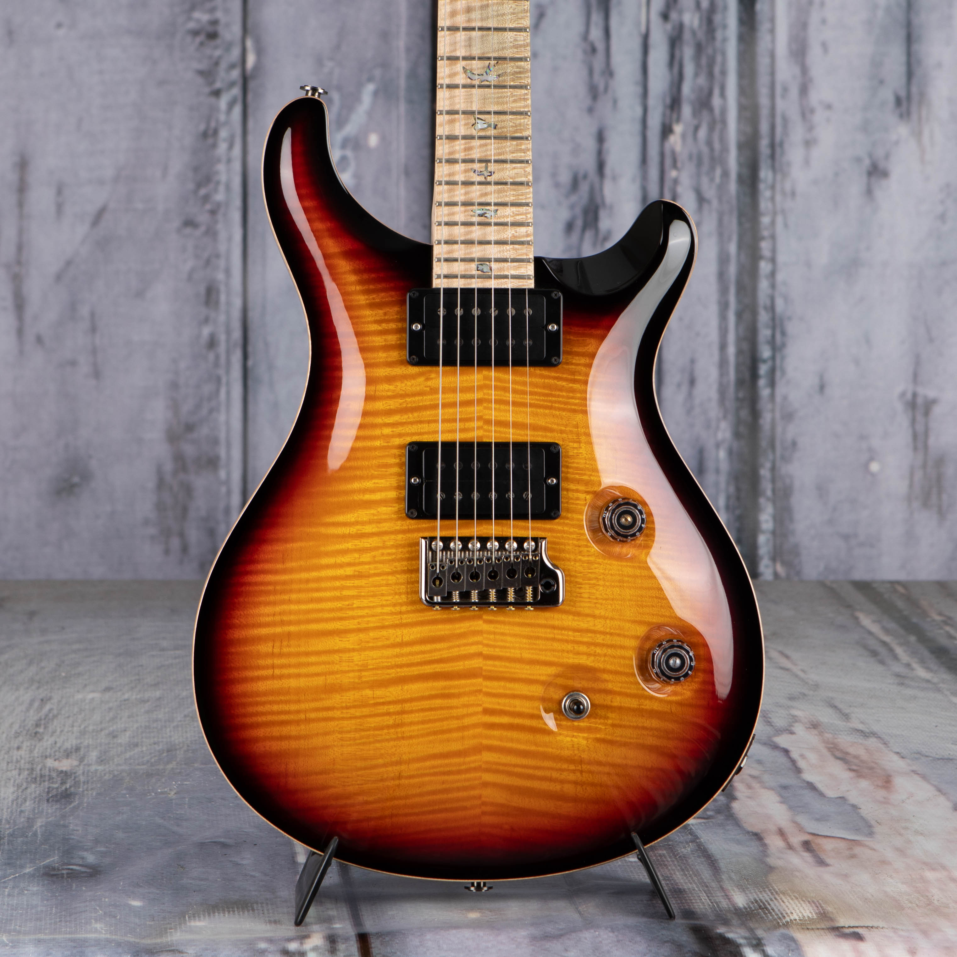 Used Paul Reed Smith Custom 24 Wood Library 10-Top Electric Guitar, 2018, Tobacco Sunburst, front closeup