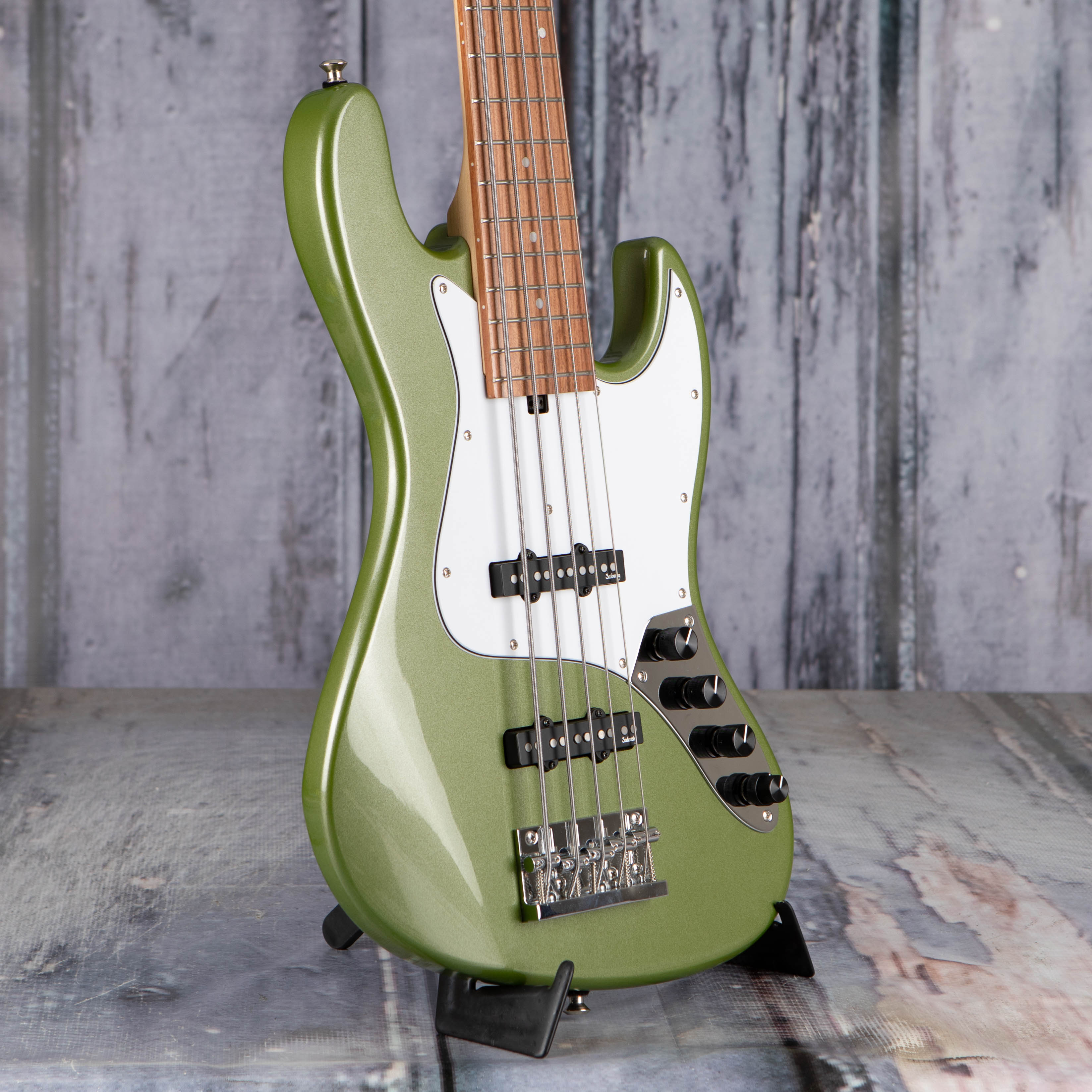 Used Sadowsky MetroExpress 5-String Electric Bass Guitar, Solid Sage Green, angle