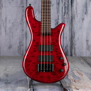 Used Spector Bantam 4 Electric Bass Guitar, 2020, Black Cherry, front closeup