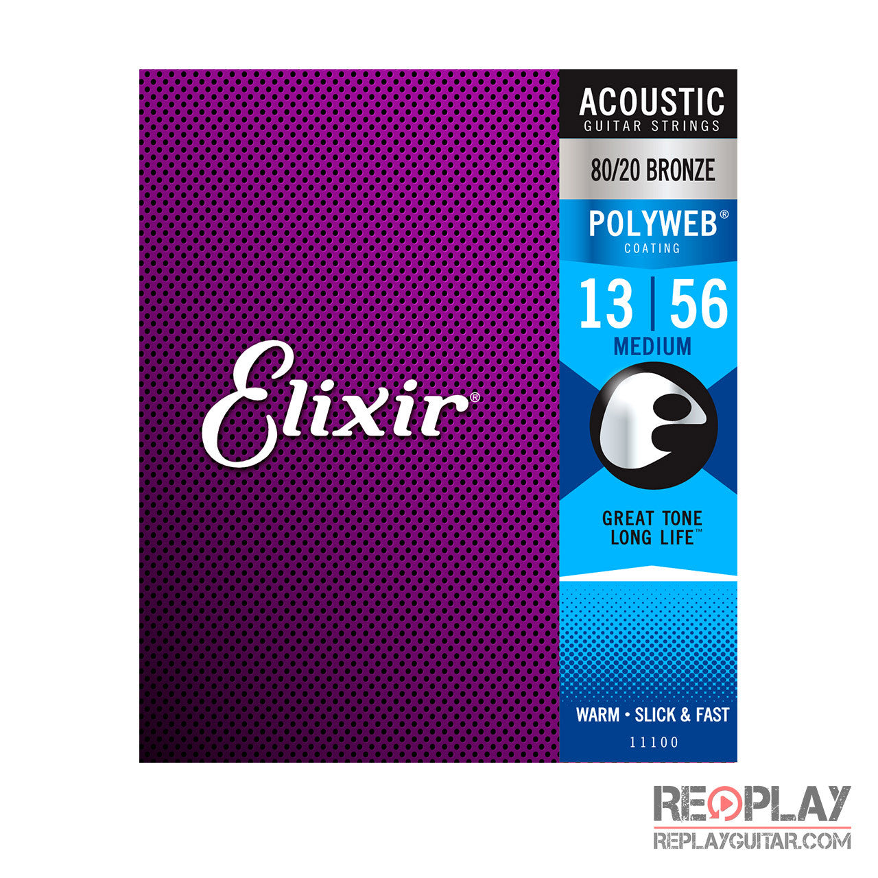 Elixir Medium Acoustic 80 20 Bronze with POLYWEB Coating Replay