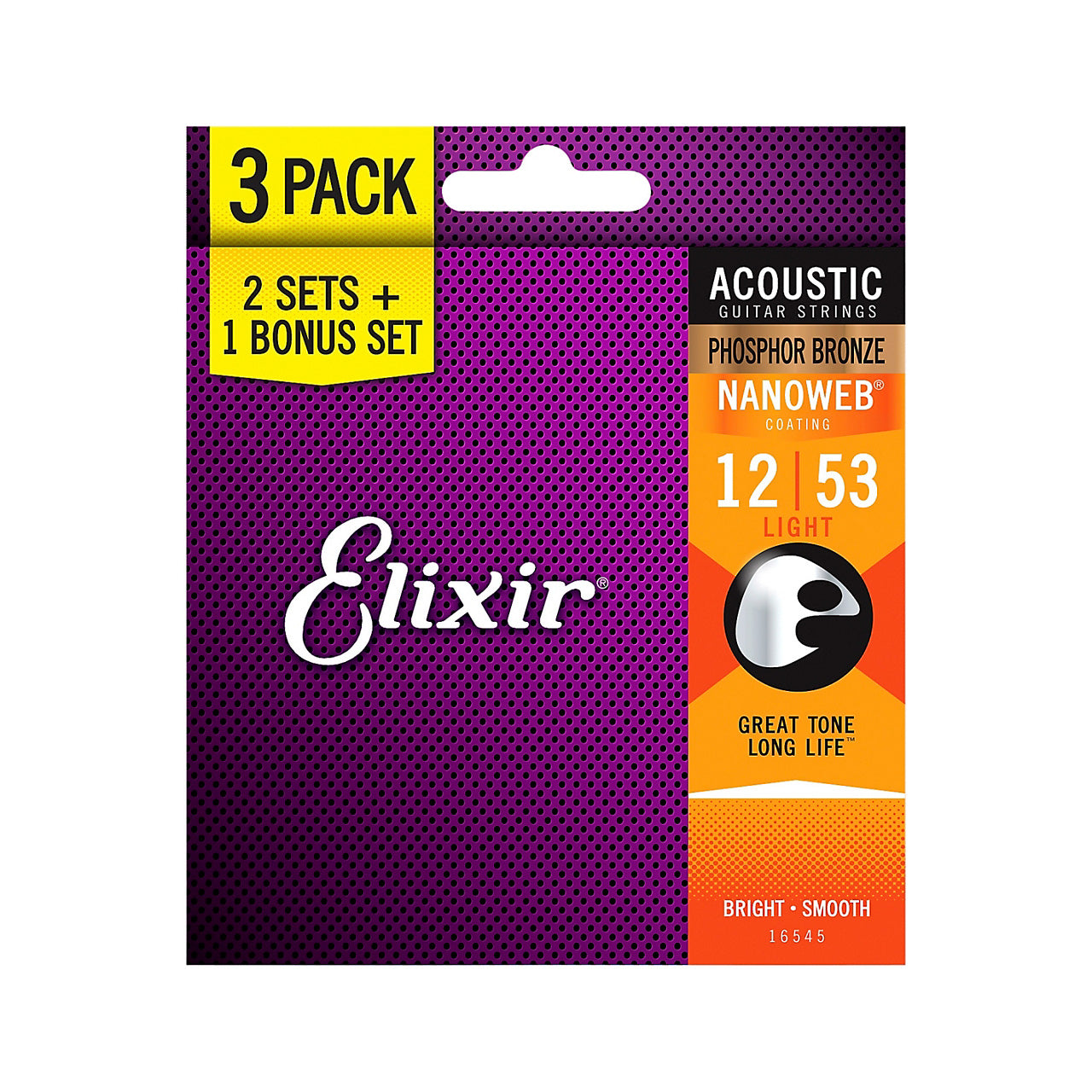 Elixir 3 Pack Light Acoustic Phosphor Bronze with NANOWEB Coating