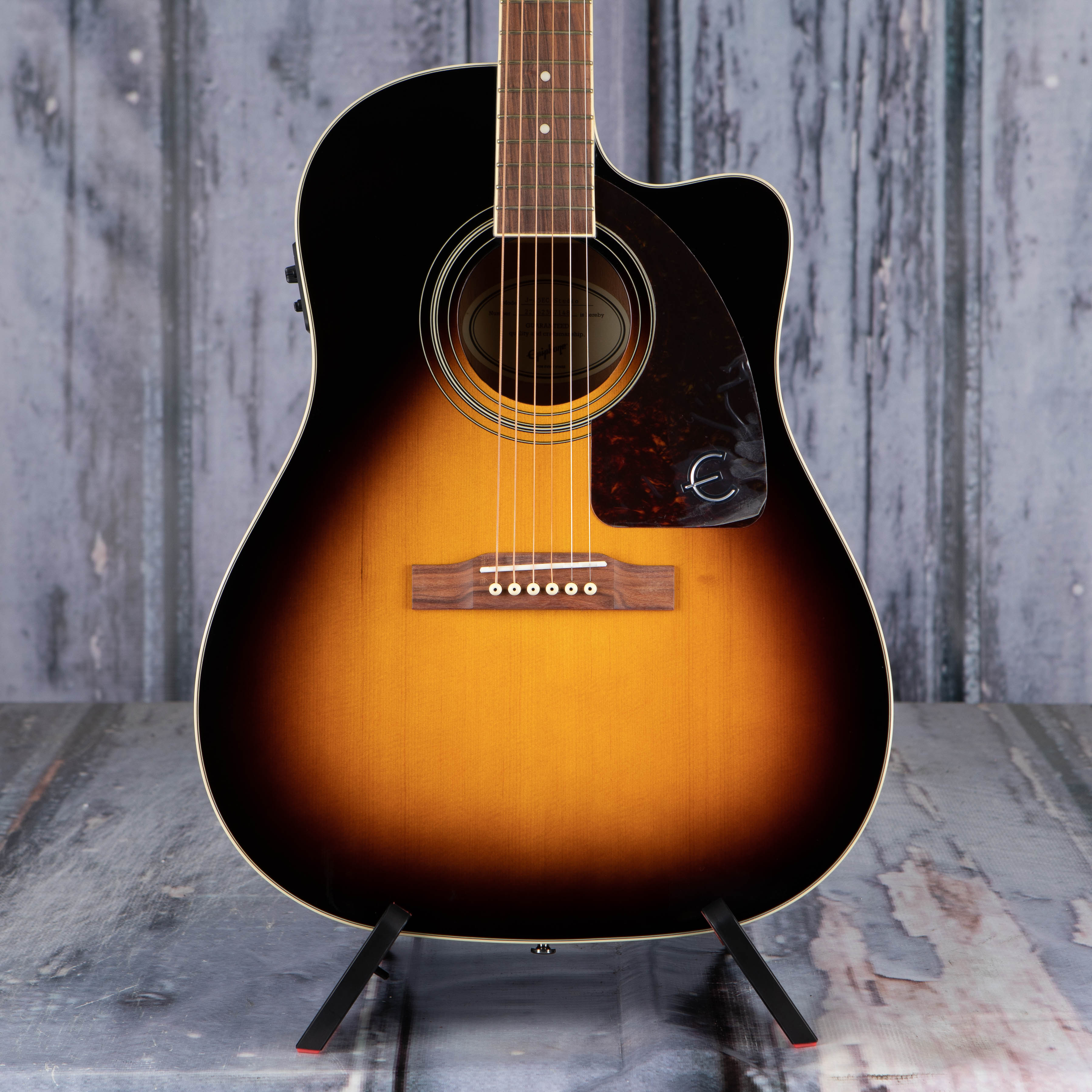 Epiphone J-45 EC Studio Acoustic/Electric Guitar, Vintage Sunburst, front closeup