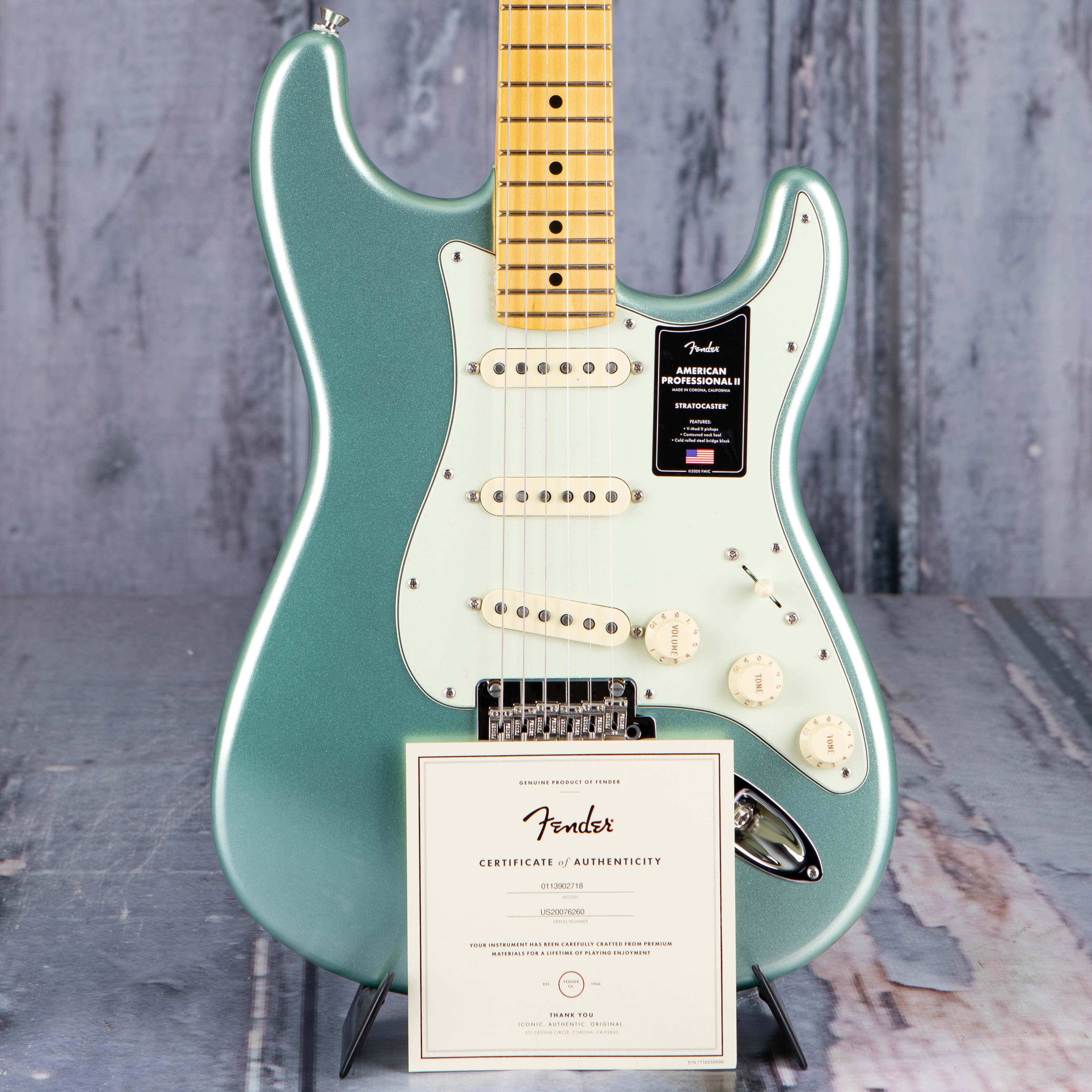 Fender American Professional II Stratocaster Electric Guitar, Mystic Surf Green, coa