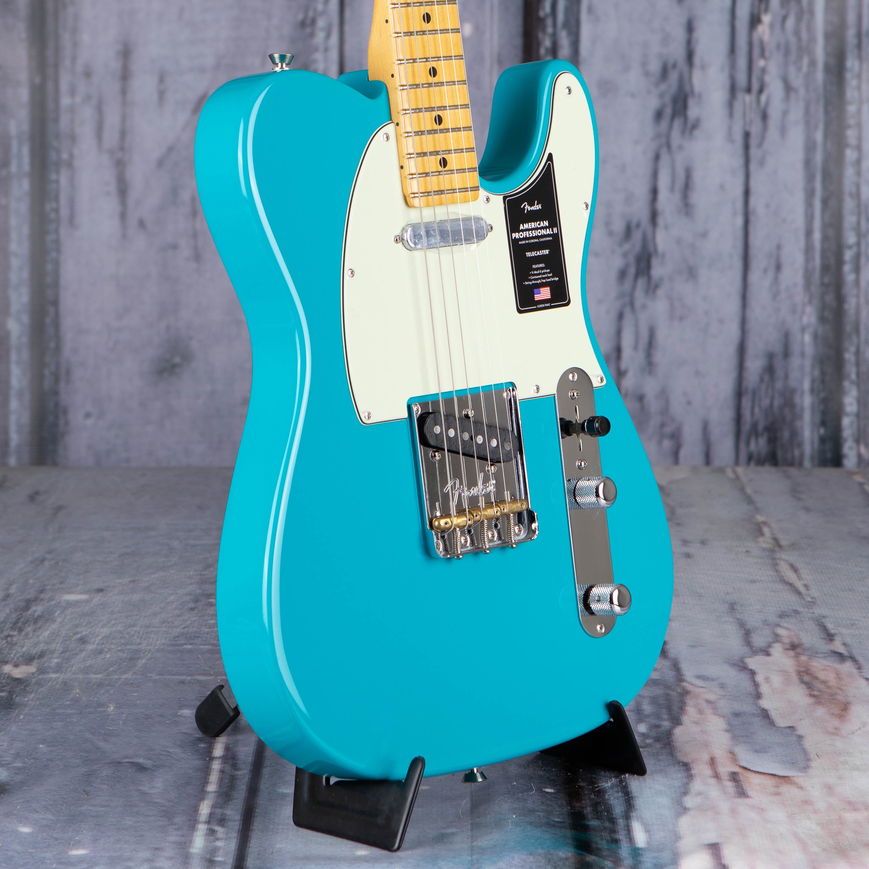 Fender American Professional II Telecaster Electric Guitar, Miami Blue, angle