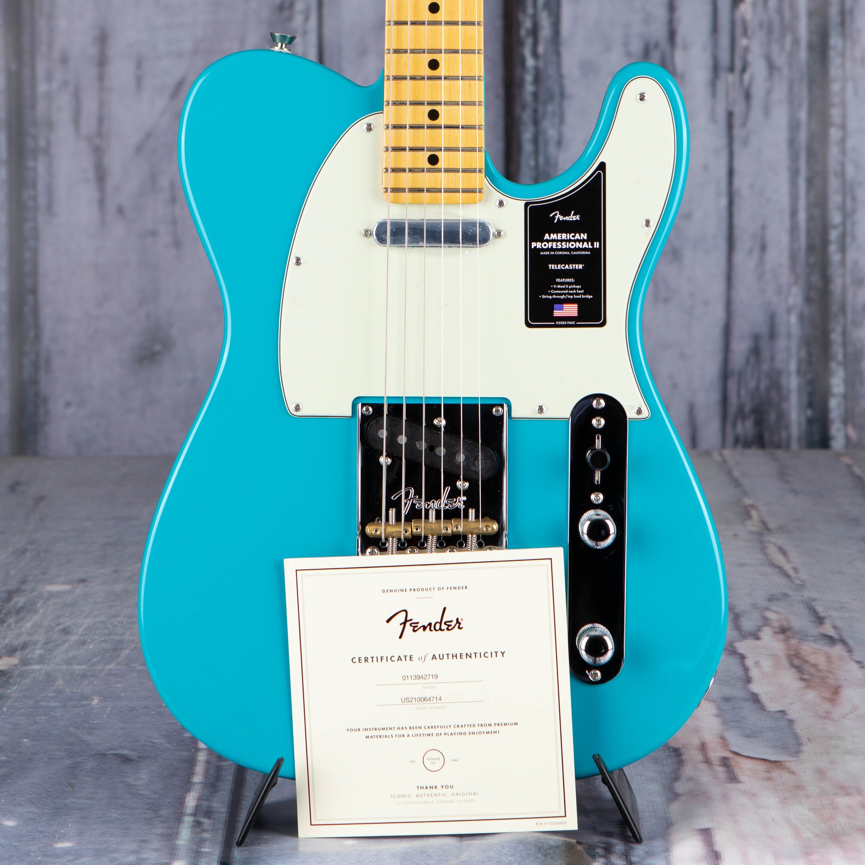 Fender American Professional II Telecaster Electric Guitar, Miami Blue, coa