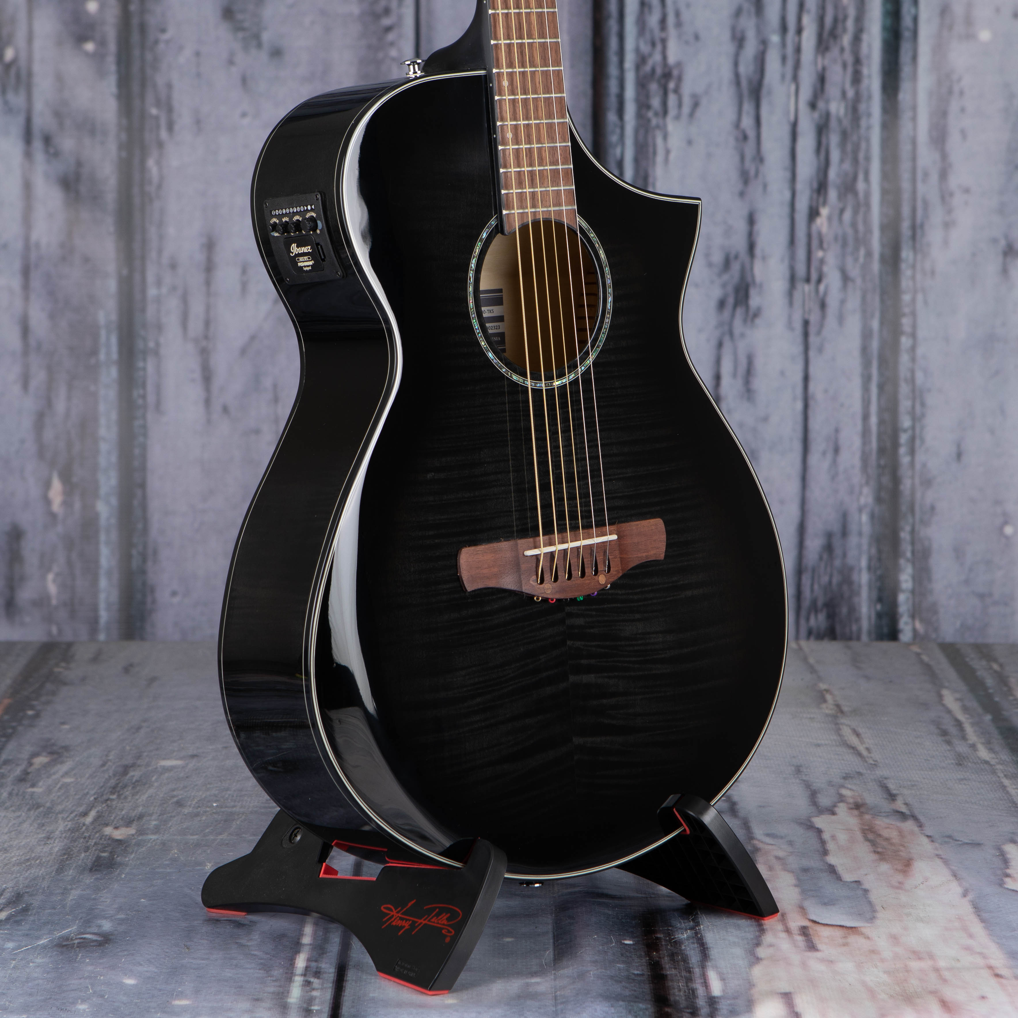 Ibanez AEWC400 Acoustic/Electric Guitar, Transparent Black Sunburst High Gloss, angle