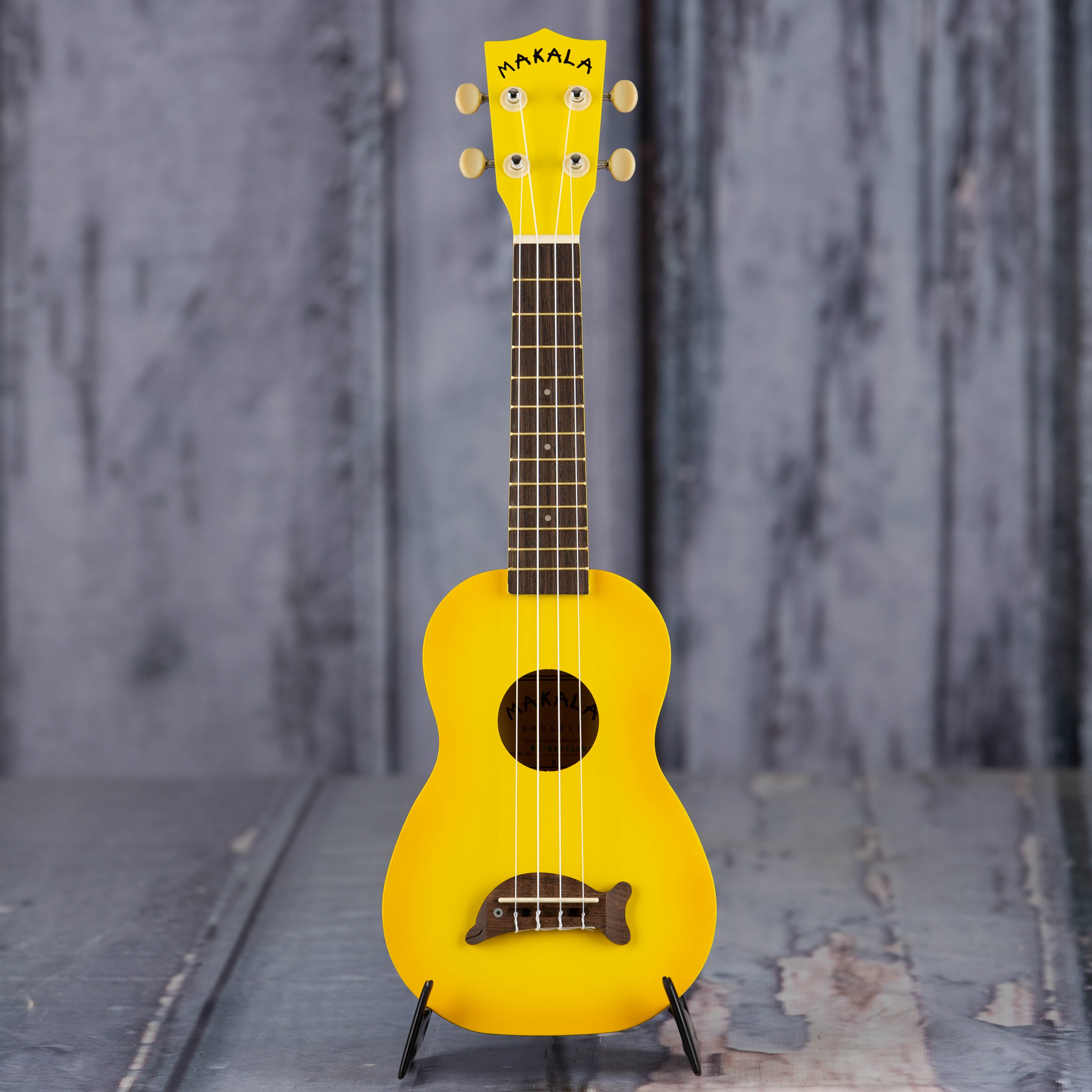 Kala MK-SD Makala Soprano Dolphin Ukulele, Yellow Burst, front