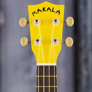 Kala MK-SD Makala Soprano Dolphin Ukulele, Yellow Burst, front headstock