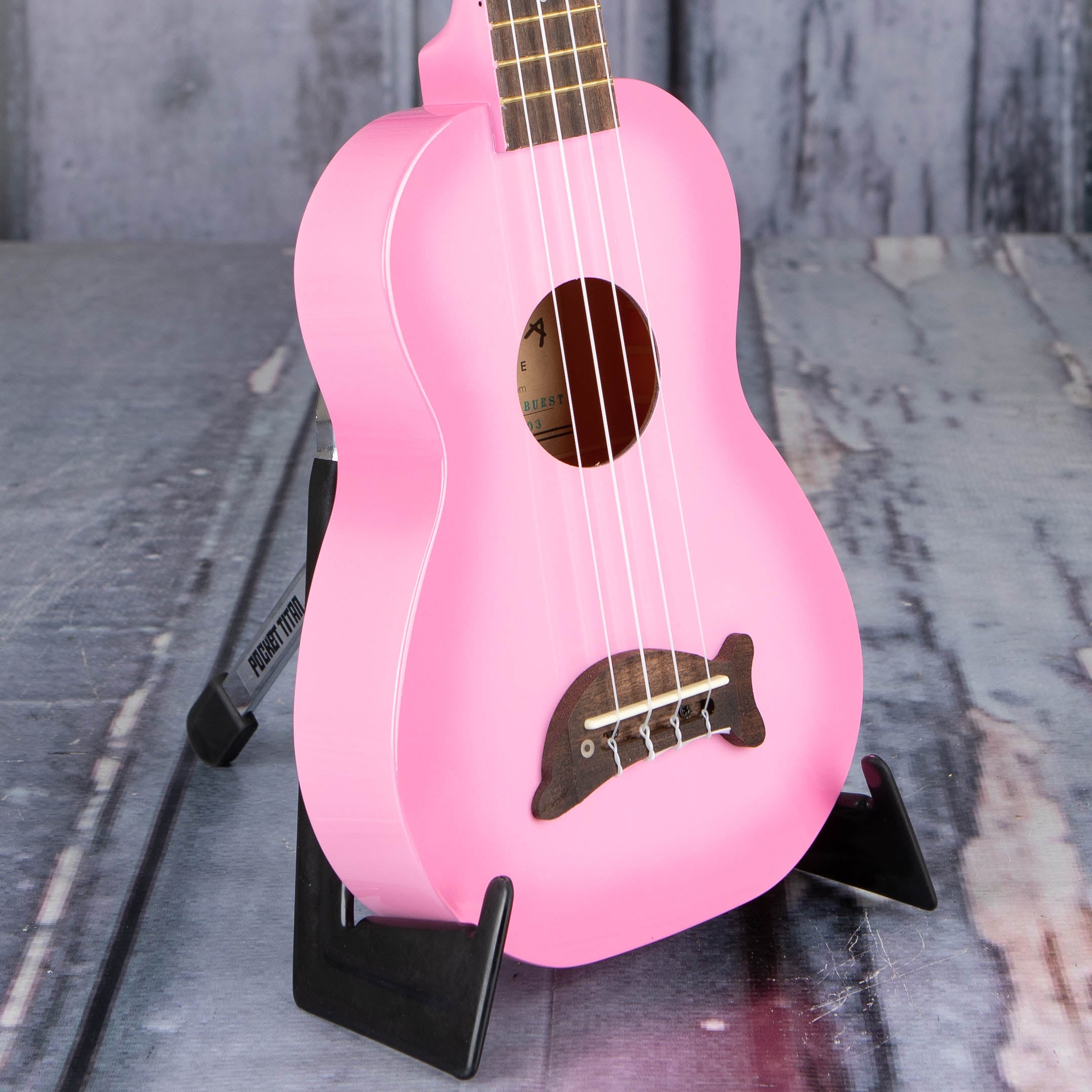 Kala Soprano Dolphin Ukulele, Pink Burst, angle