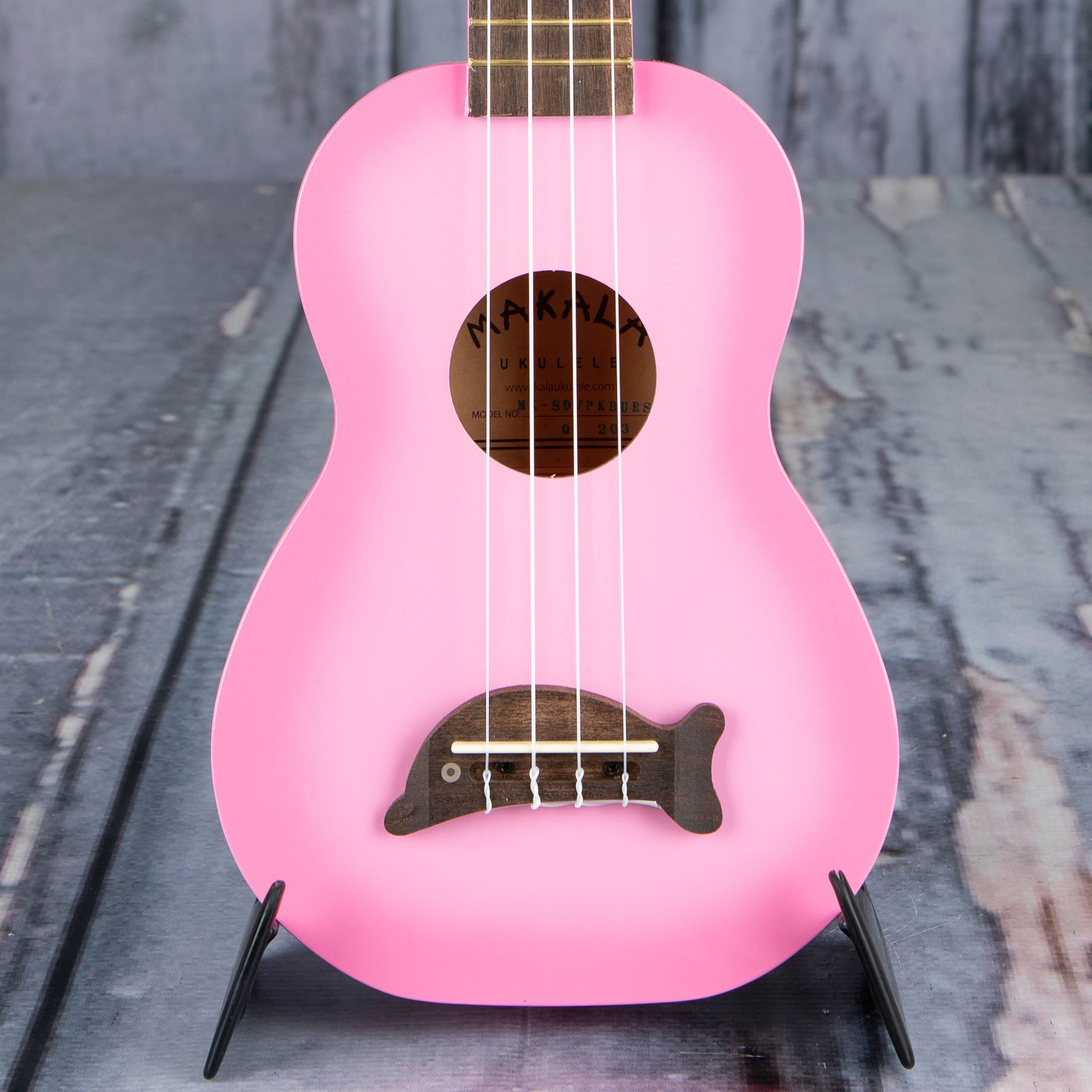 Kala Soprano Dolphin Ukulele, Pink Burst, front closeup