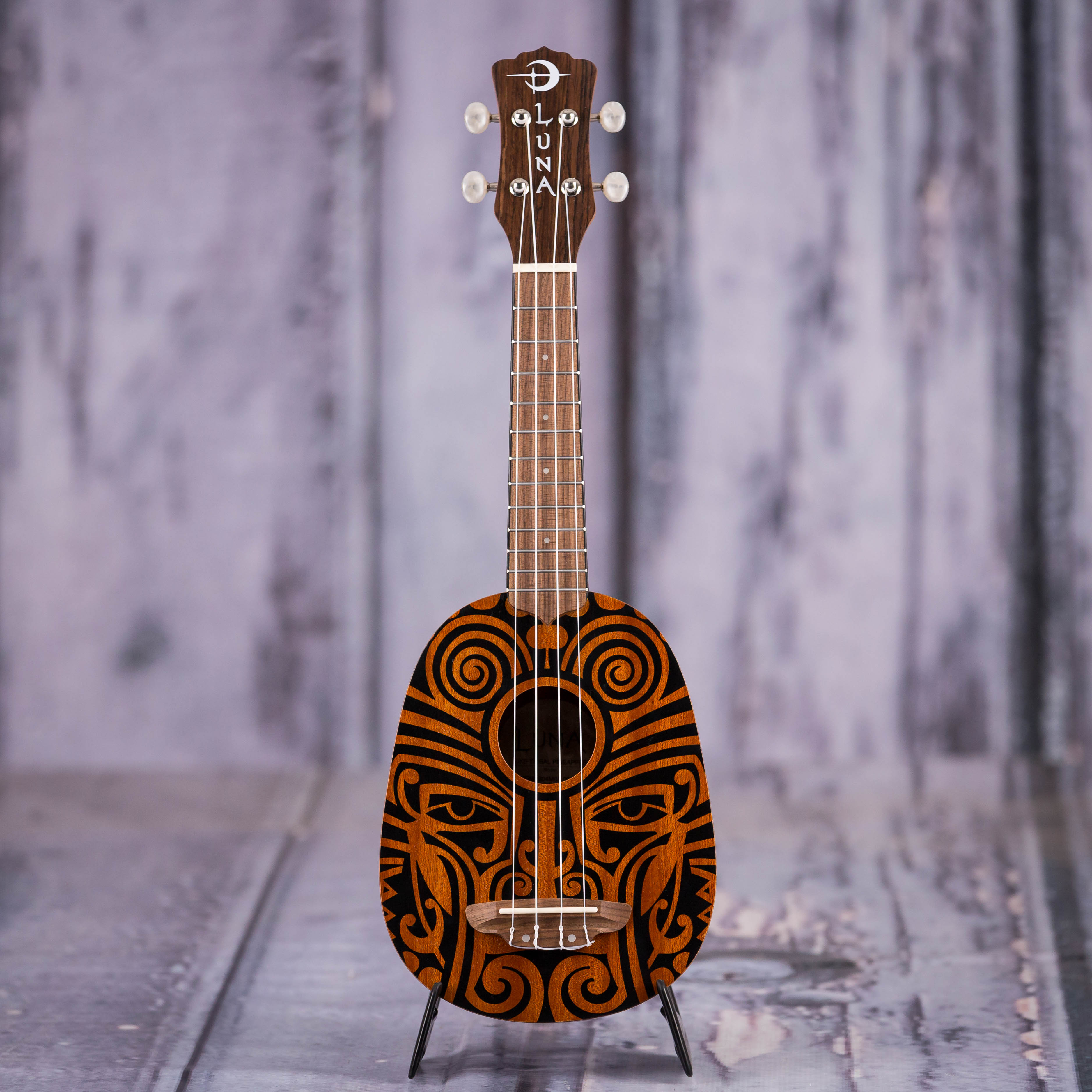 Luna Tribal Mahogany Pineapple Ukulele, Satin Natural, front