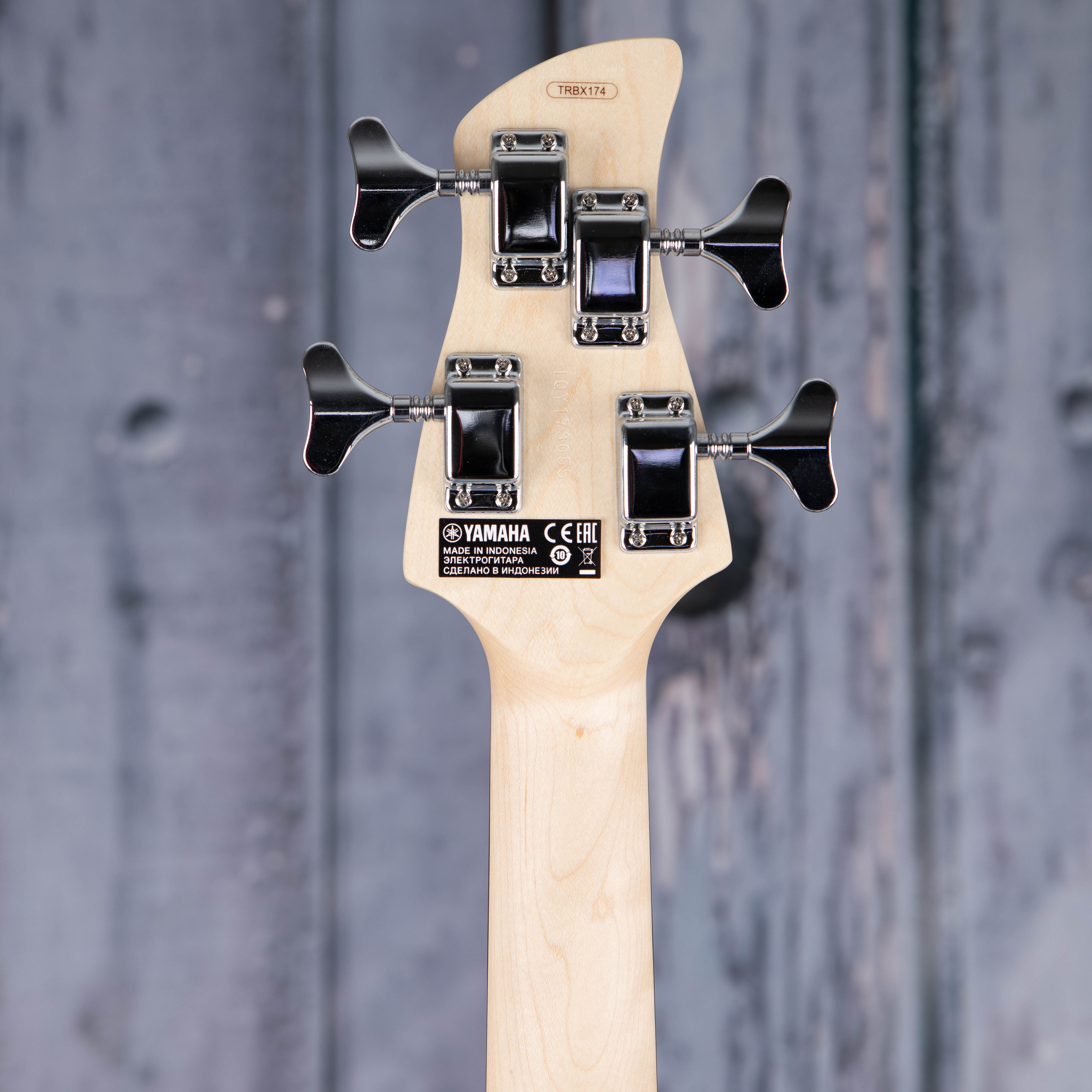 Yamaha TRBX174 Electric Bass Guitar, Metallic Blue, back headstock